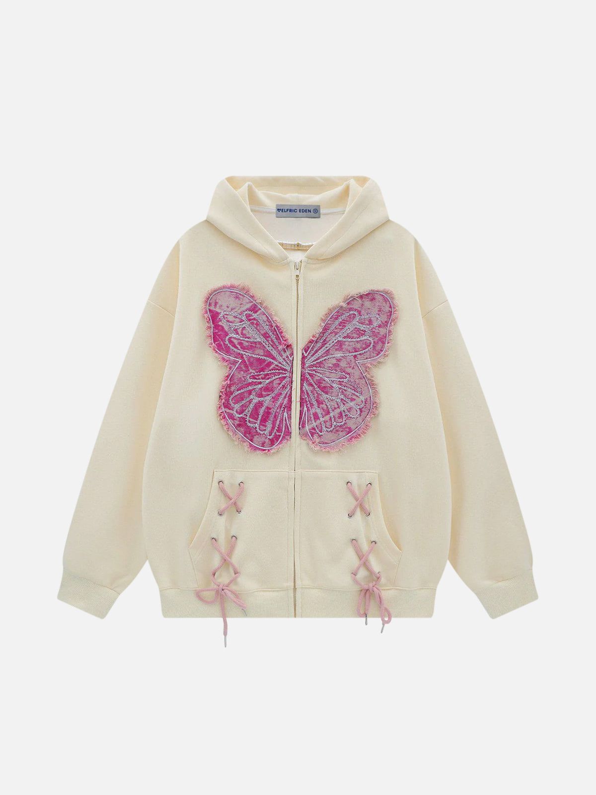 Butterfly Patch Zip Up Hoodie with Bow-Tie Pocket | Aelfric Eden