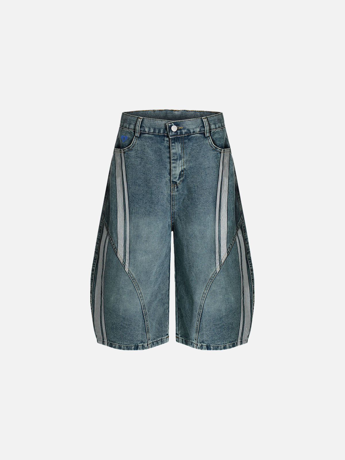 Stripe Patchwork Barrel Jorts for Men | Aelfric Eden Longline Denim Shorts