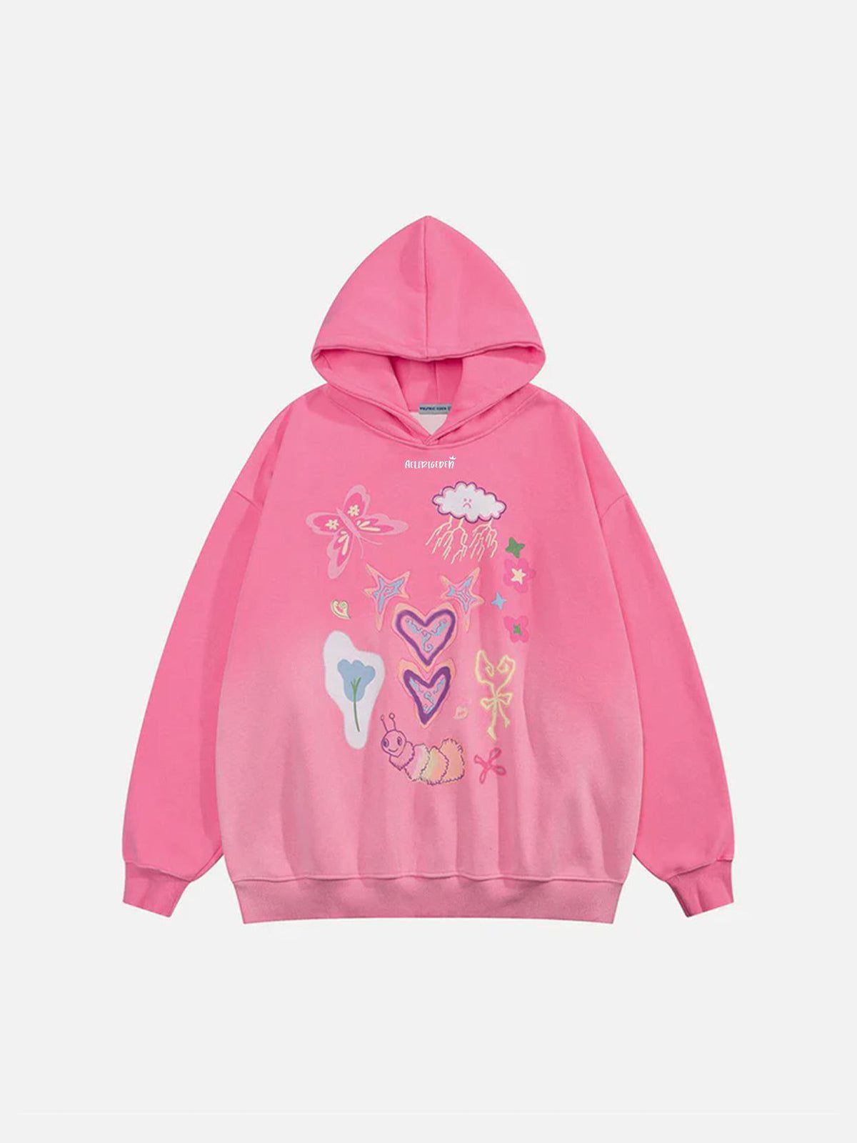 Cartoon Graphic Hoodie with Butterflies & Flowers | Aelfric Eden