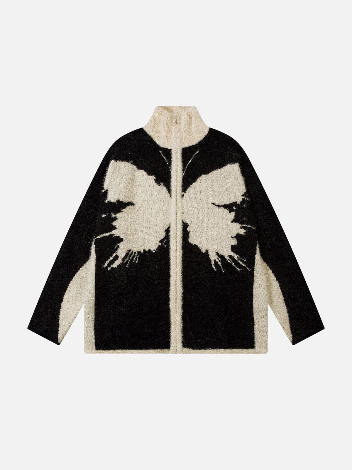 Butterfly Print Oversized Cardigan with Zippered Collar | Aelfric Eden