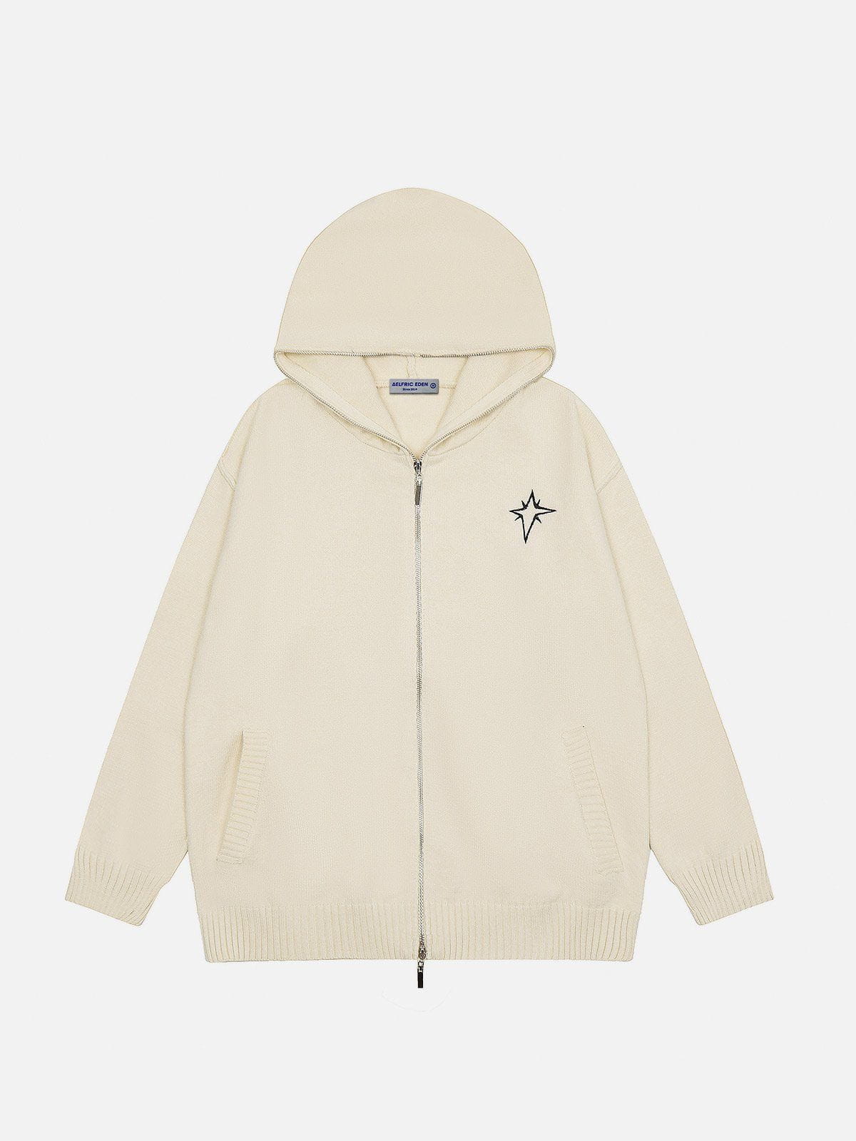 Star Embroidery Knit Hoodie with Long Zip | Aelfric Eden