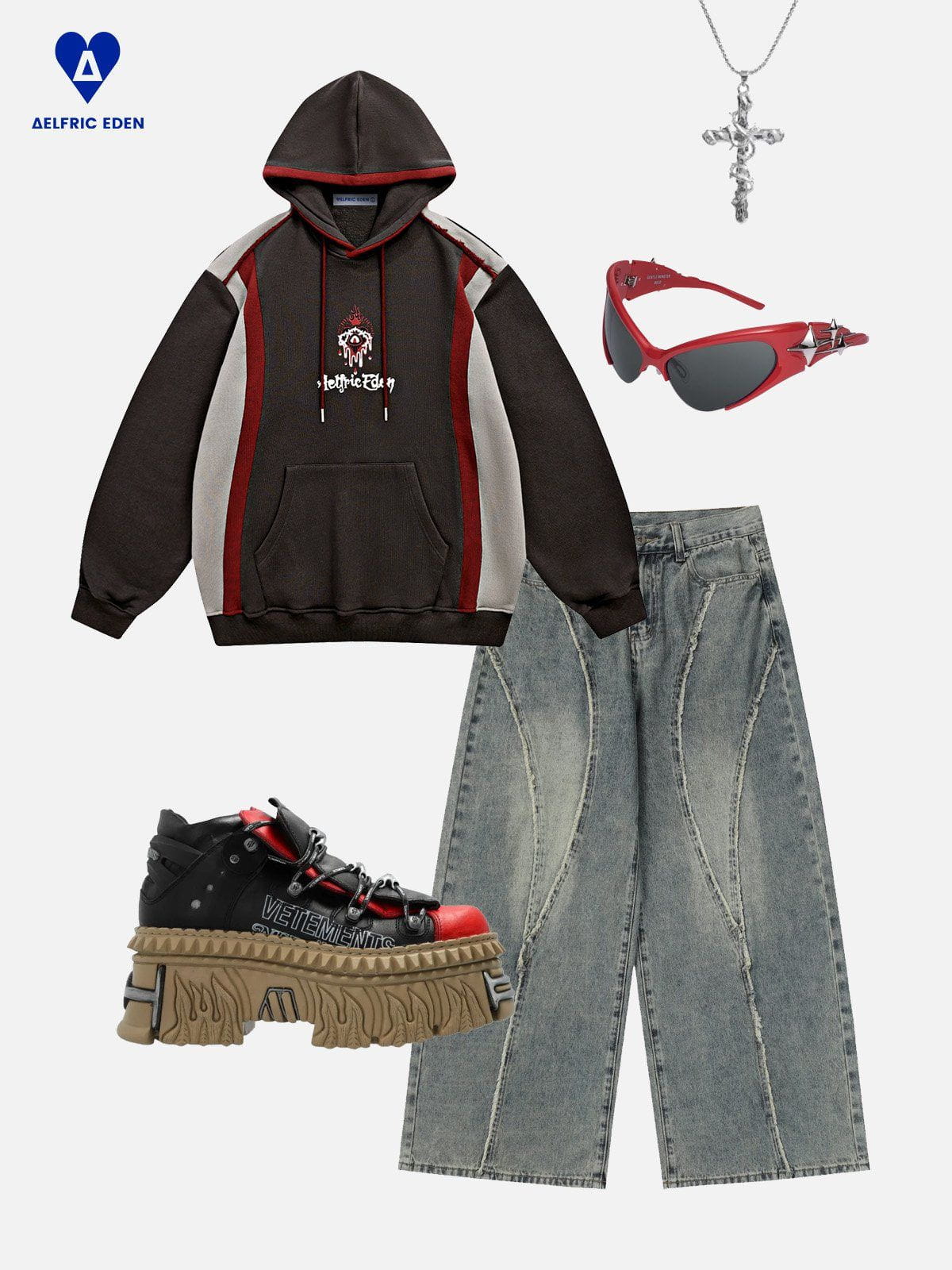 Color Block Hoodie with Patchwork Design | Aelfric Eden