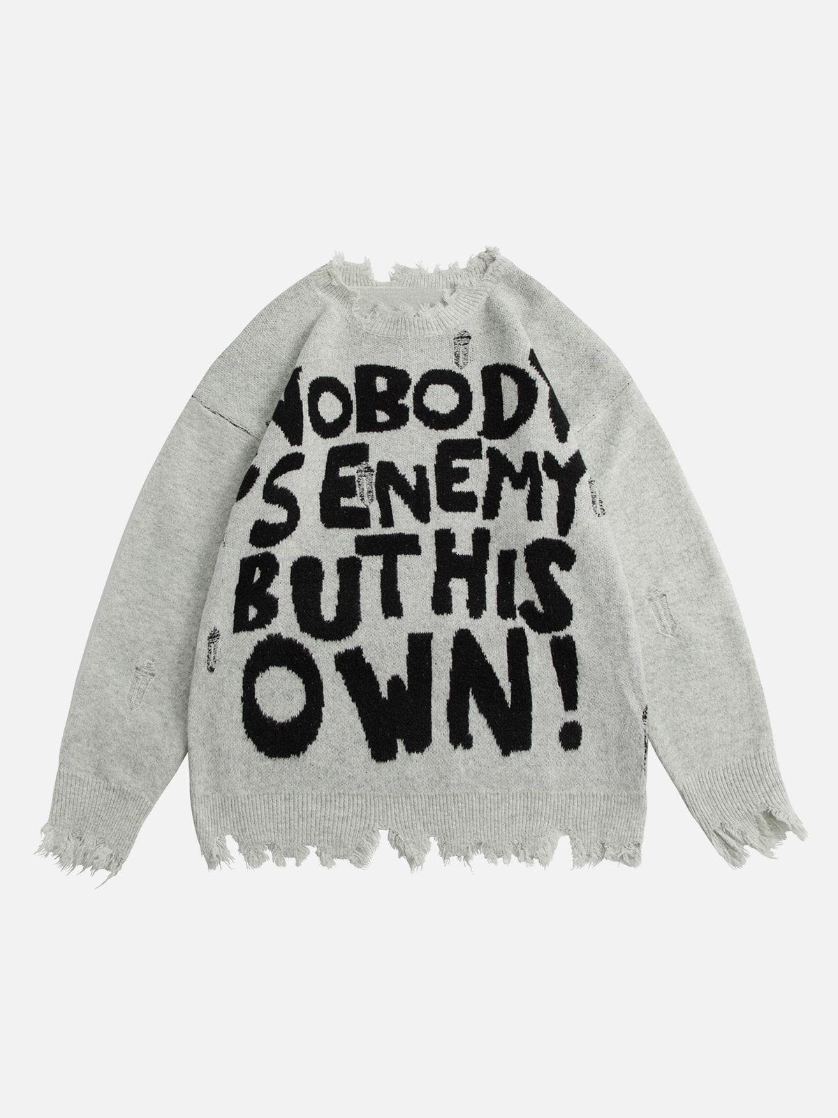 Distressed Letter Sweater with Ripped Details | Aelfric Eden