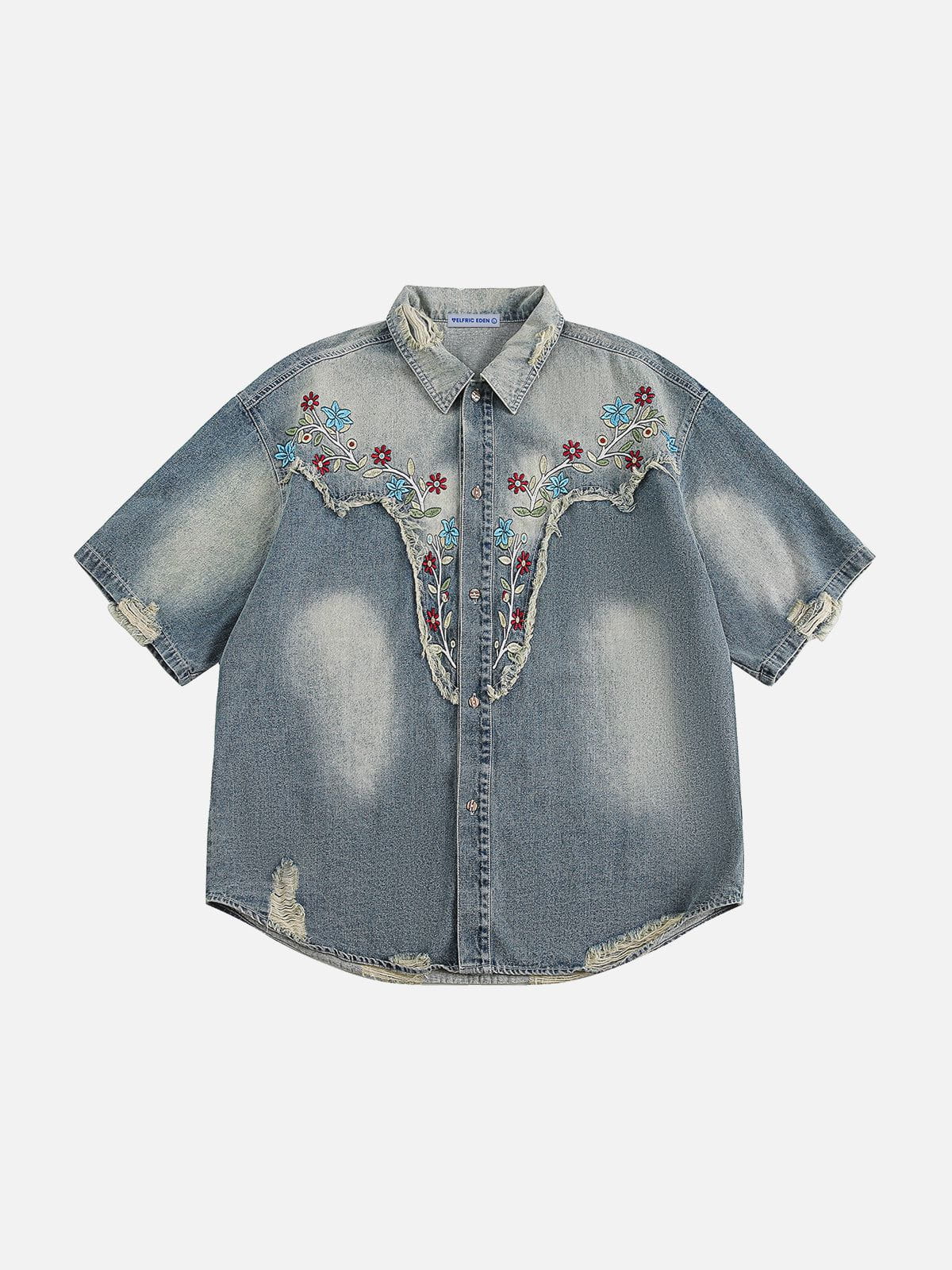 Floral Embroidered Denim Shirt for Men | Aelfric Eden