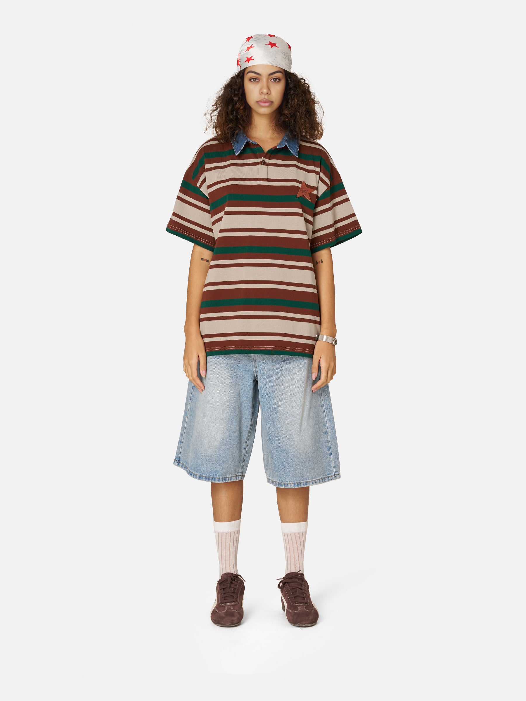 Striped Polo Shirt with Star Motif & Denim Collar | Aelfric Eden