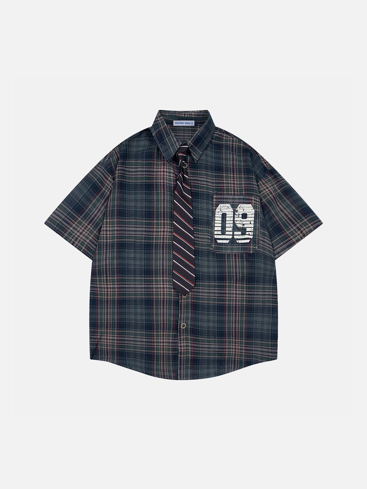 Plaid Necktie Short Sleeve Shirt for Men | Aelfric Eden