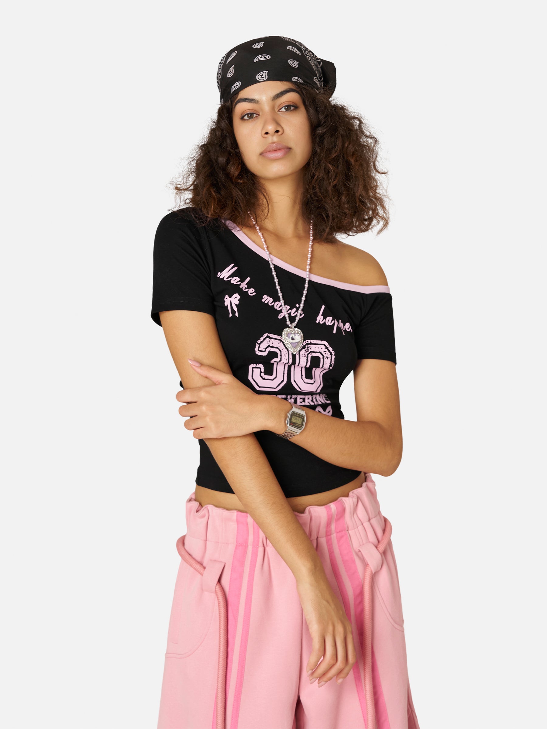 Off-The-Shoulder Tee with Bold Number Print | Aelfric Eden