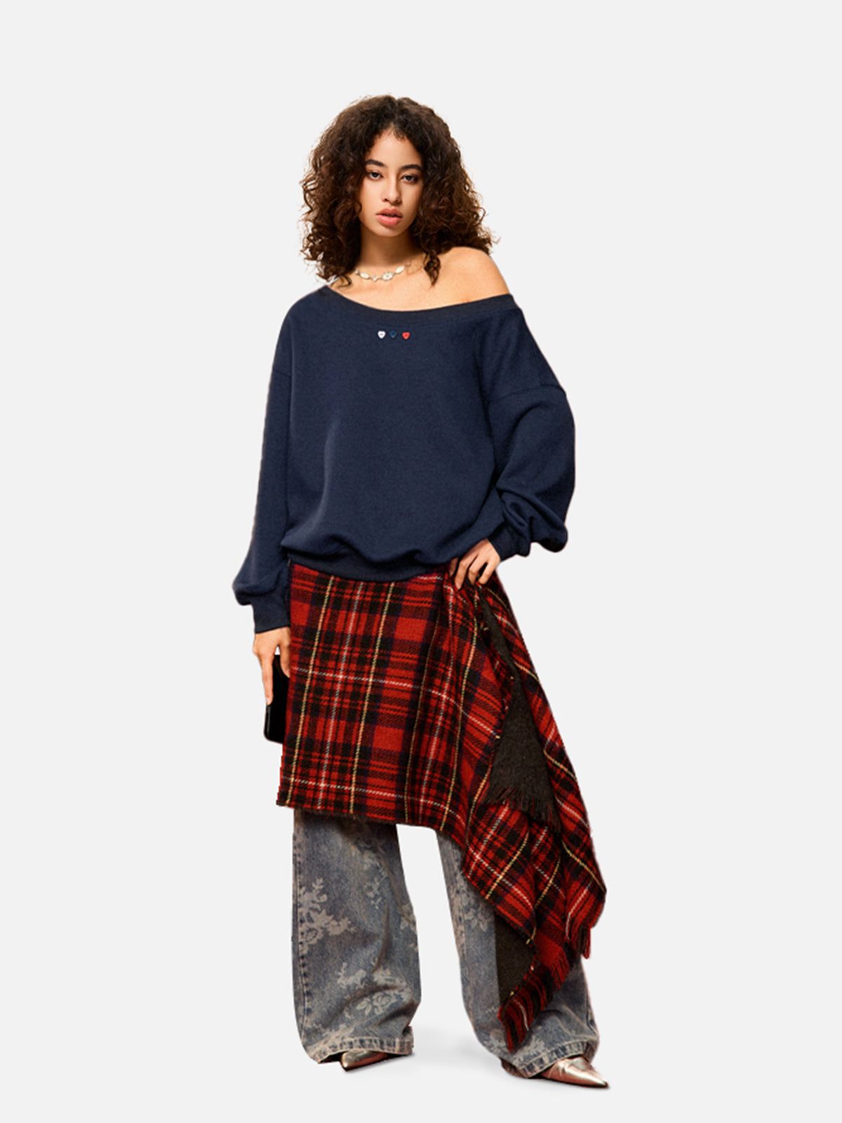 Heart Button Cropped Sweatshirt with Large Neckline | Aelfric Eden