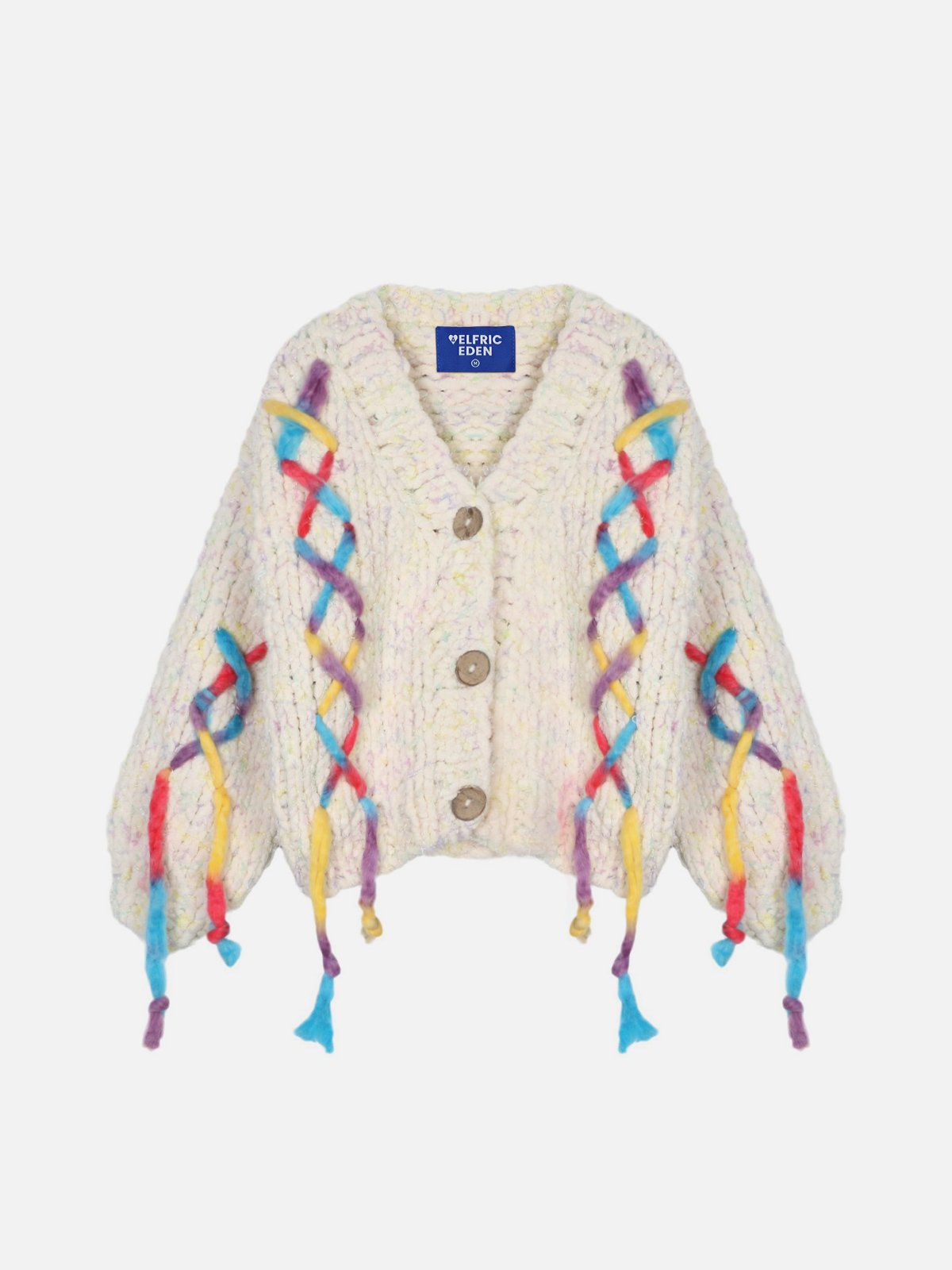 Colorful Webbed Cardigan with Chunky Knit & Oversized Buttons | Aelfric Eden