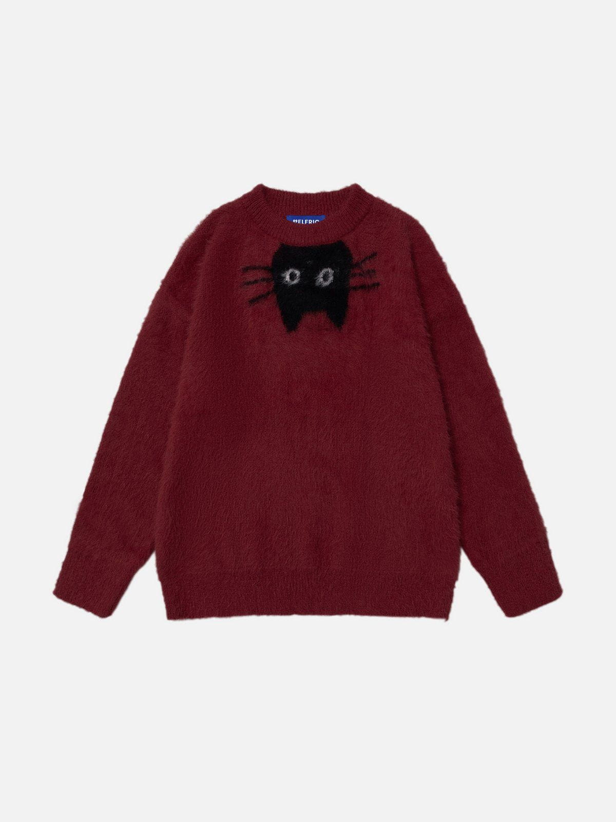Cute Black Cat Graphic Sweater - Soft & Cozy | Aelfric Eden