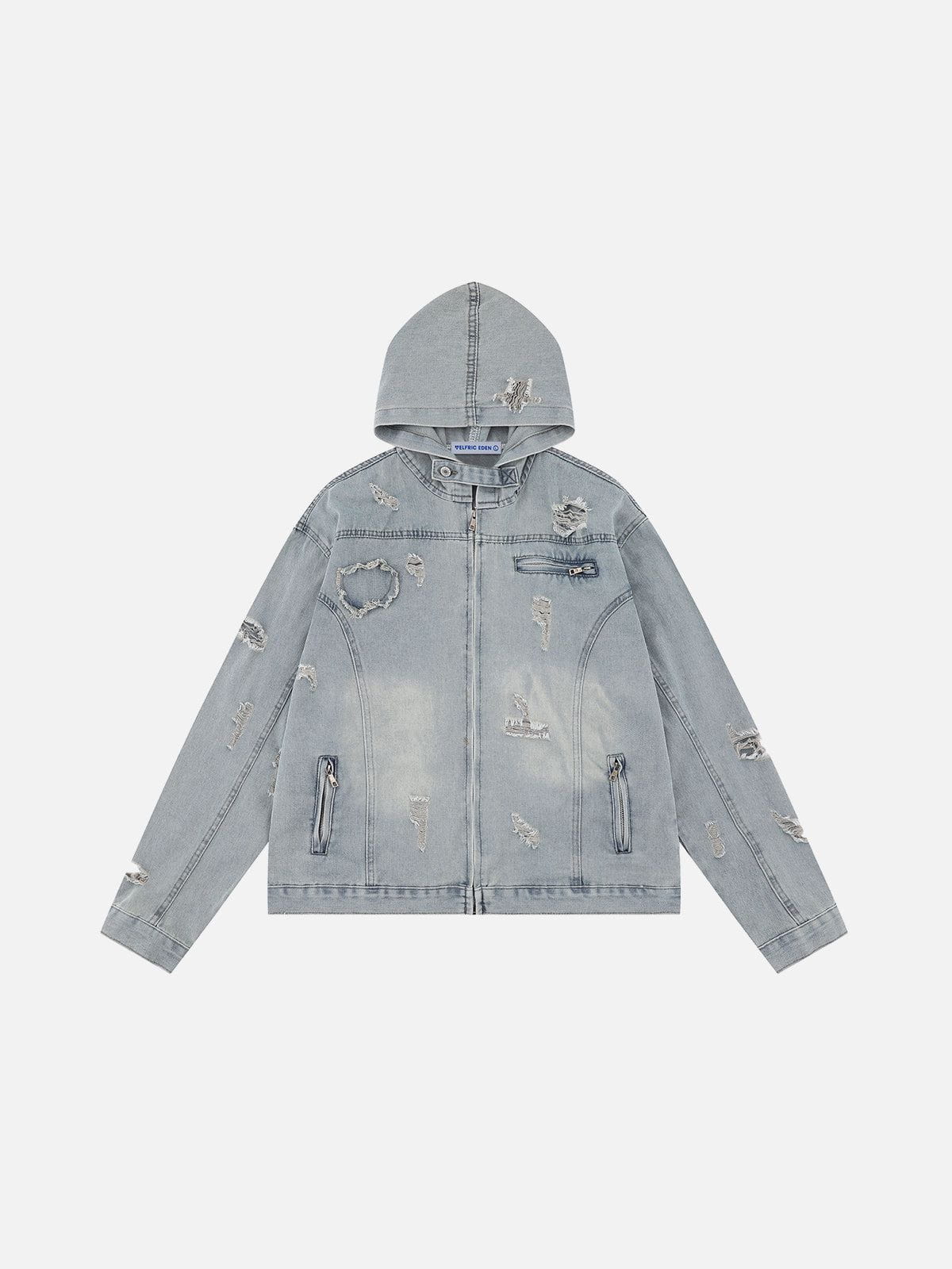 Distressed Denim Zip-Up Hoodie for Men & Women | Aelfric Eden