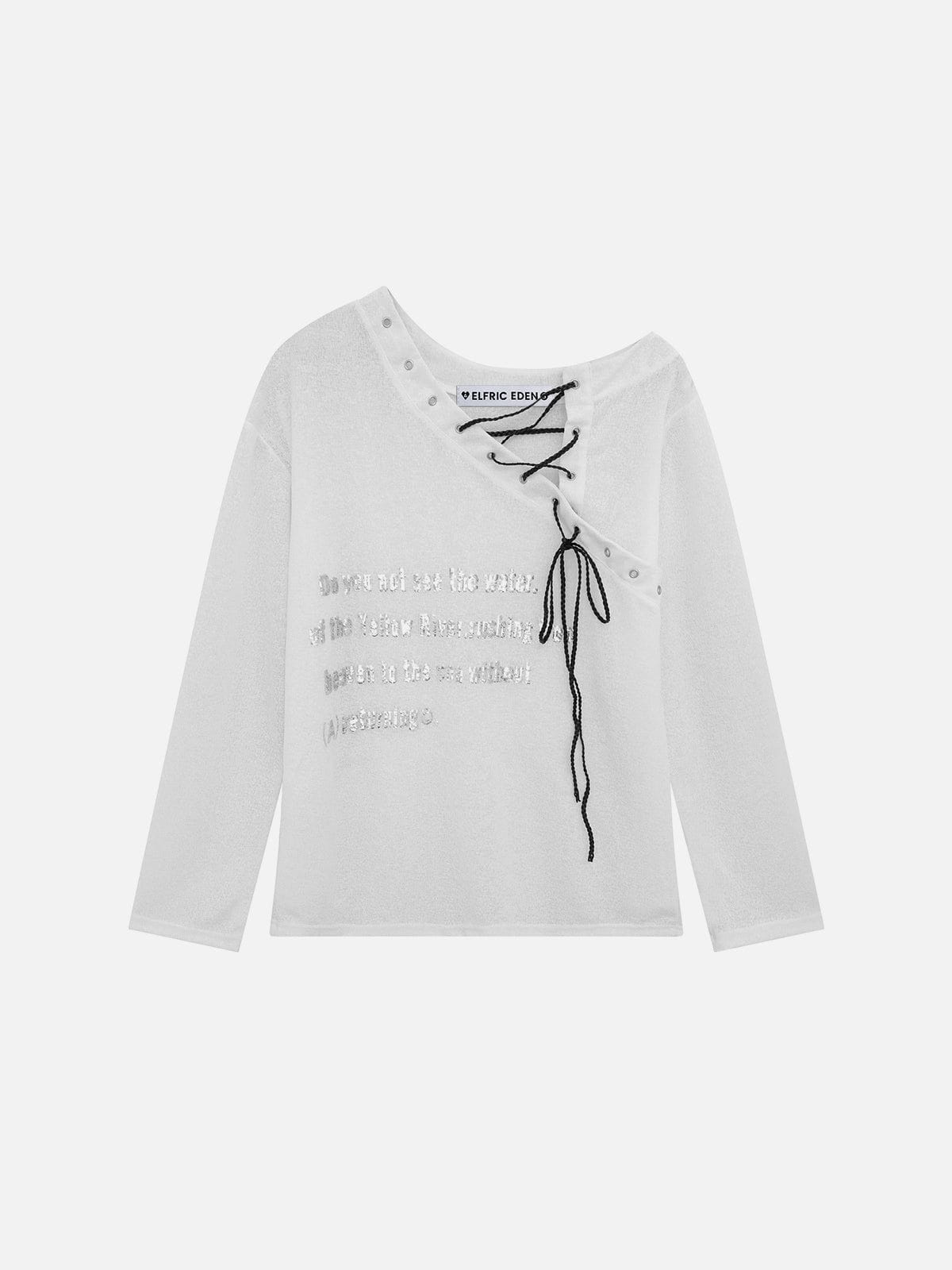 Rhinestone Long Sleeve Tee with Drawstring Design | Aelfric Eden