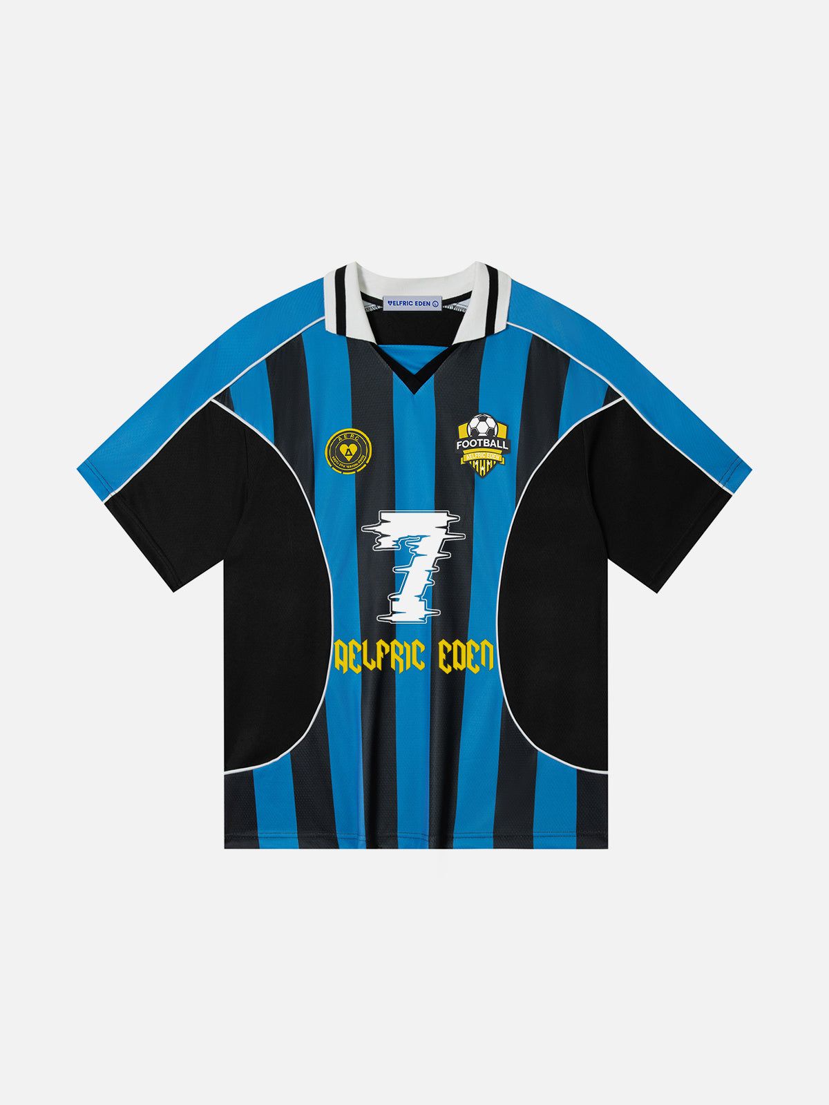 Stripe Football Jersey with V-Neck & Number Print | Aelfric Eden