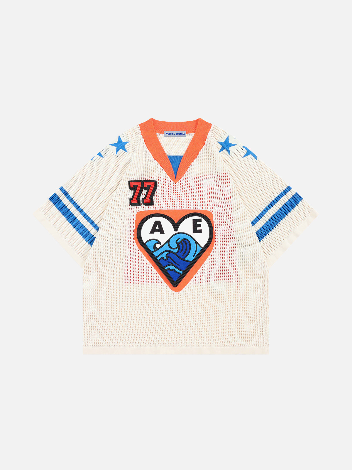 Breathable Mesh V-Neck Knit Tee with Star Graphic | Aelfric Eden