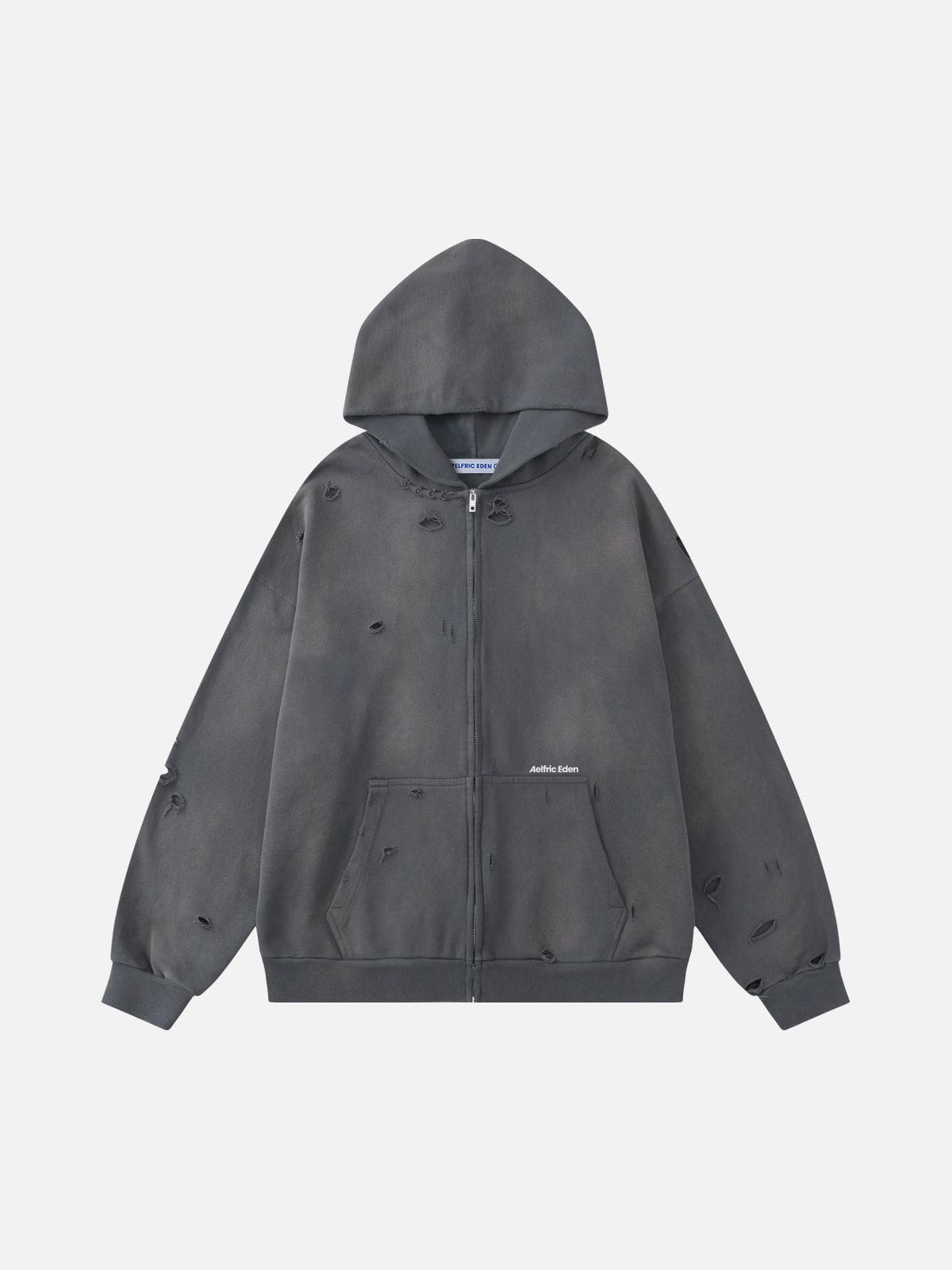 Distressed Zip-Up Hoodie for Men | Aelfric Eden Washed Style