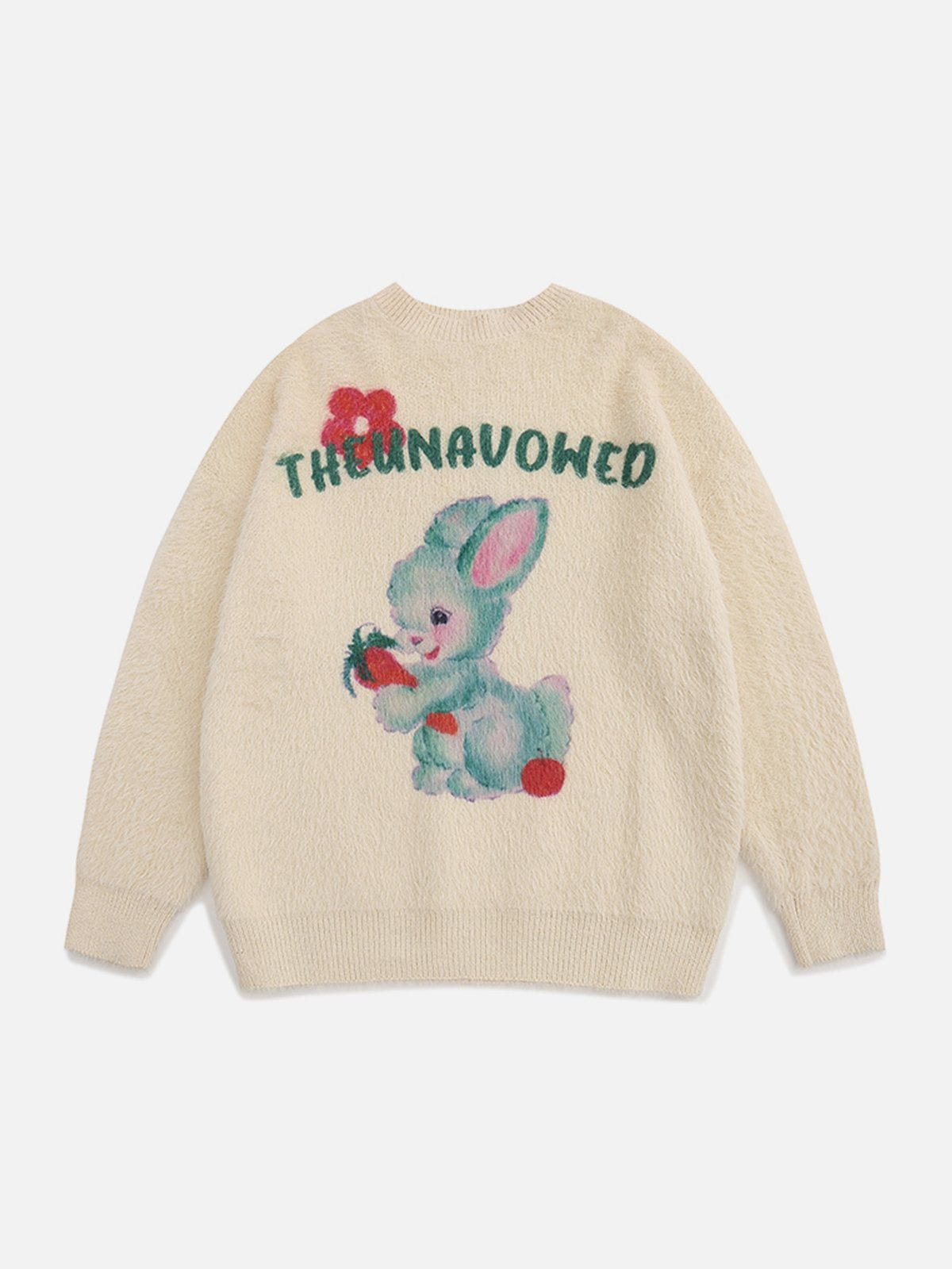 Cartoon Rabbit Graphic Sweater - Oversized Cotton Blend | Aelfric Eden
