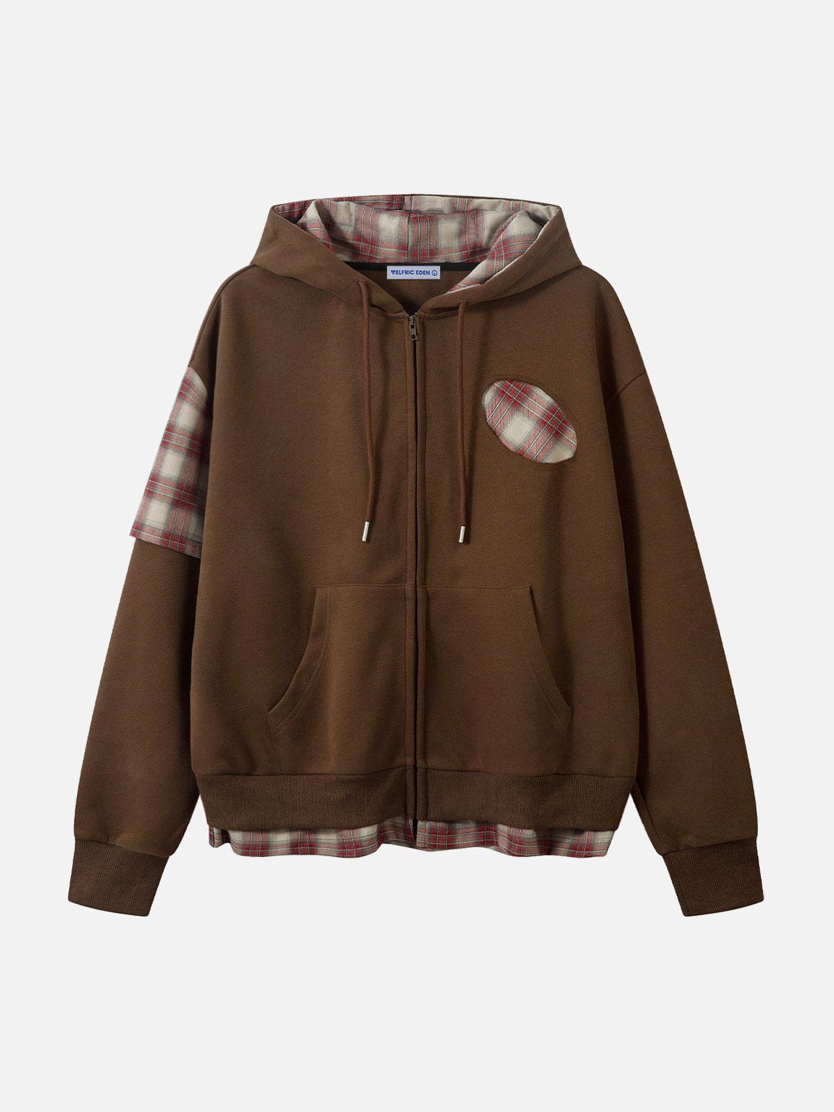 Plaid Patchwork Zip-Up Hoodie for Men | Aelfric Eden