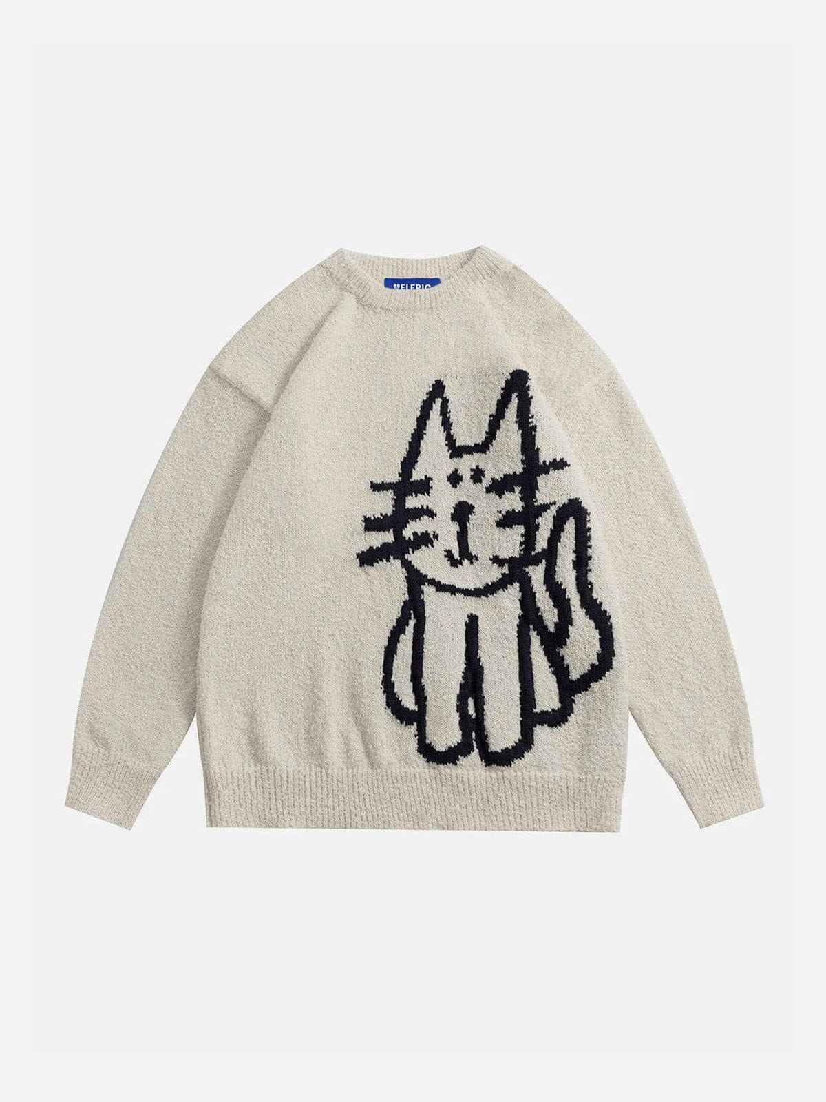 Hand Drawn Cat Sweater in Black & White | Aelfric Eden