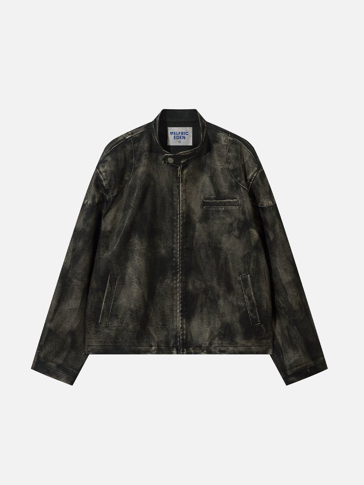 Dirt Color Faux Leather Jacket with Stand Collar | Aelfric Eden