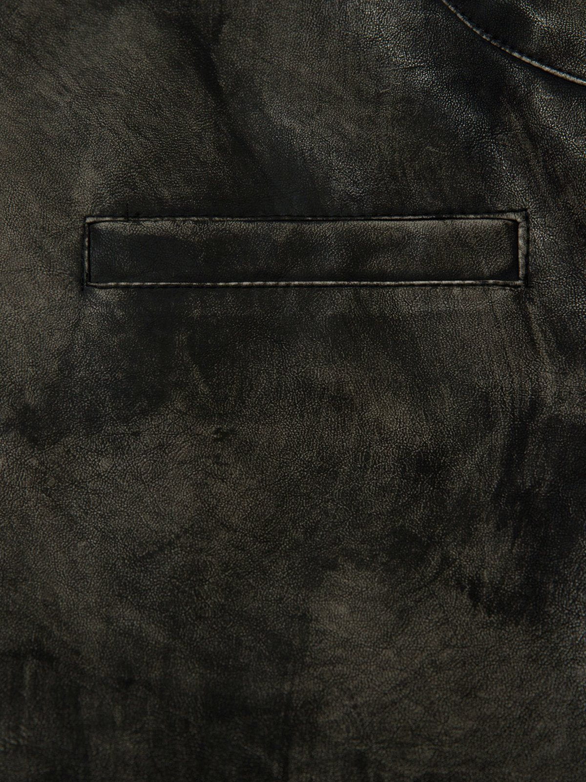 Dirt Color Faux Leather Jacket with Stand Collar | Aelfric Eden