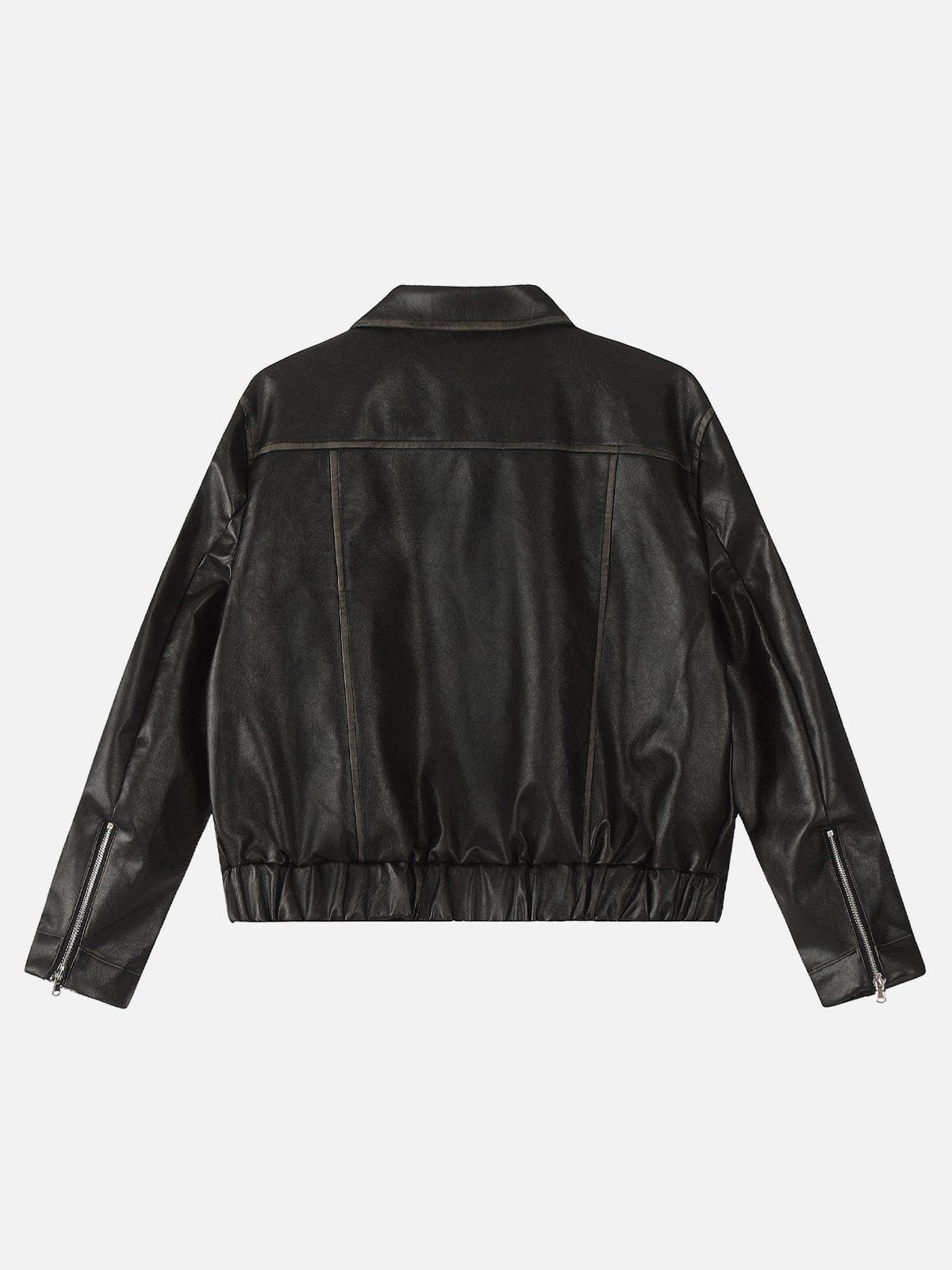 Faux Leather Jacket with Embroidery Bow & Stripe Sleeve | Aelfric Eden