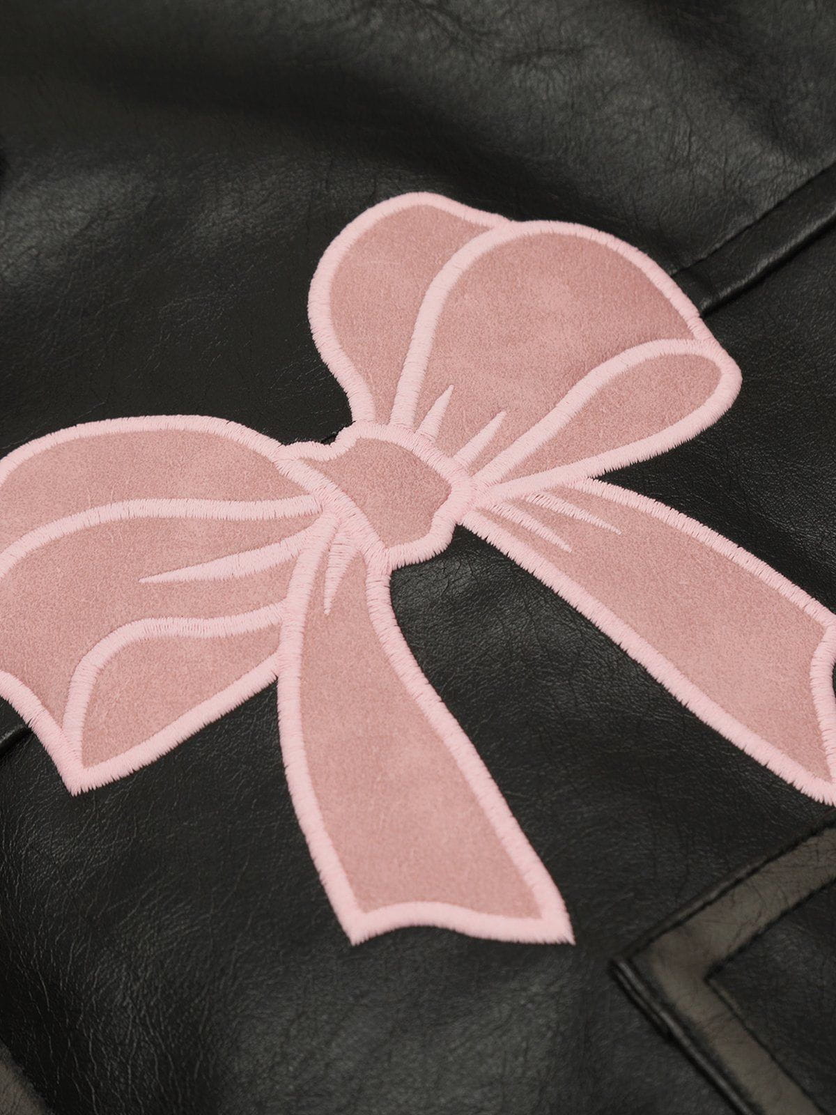 Faux Leather Jacket with Embroidery Bow & Stripe Sleeve | Aelfric Eden