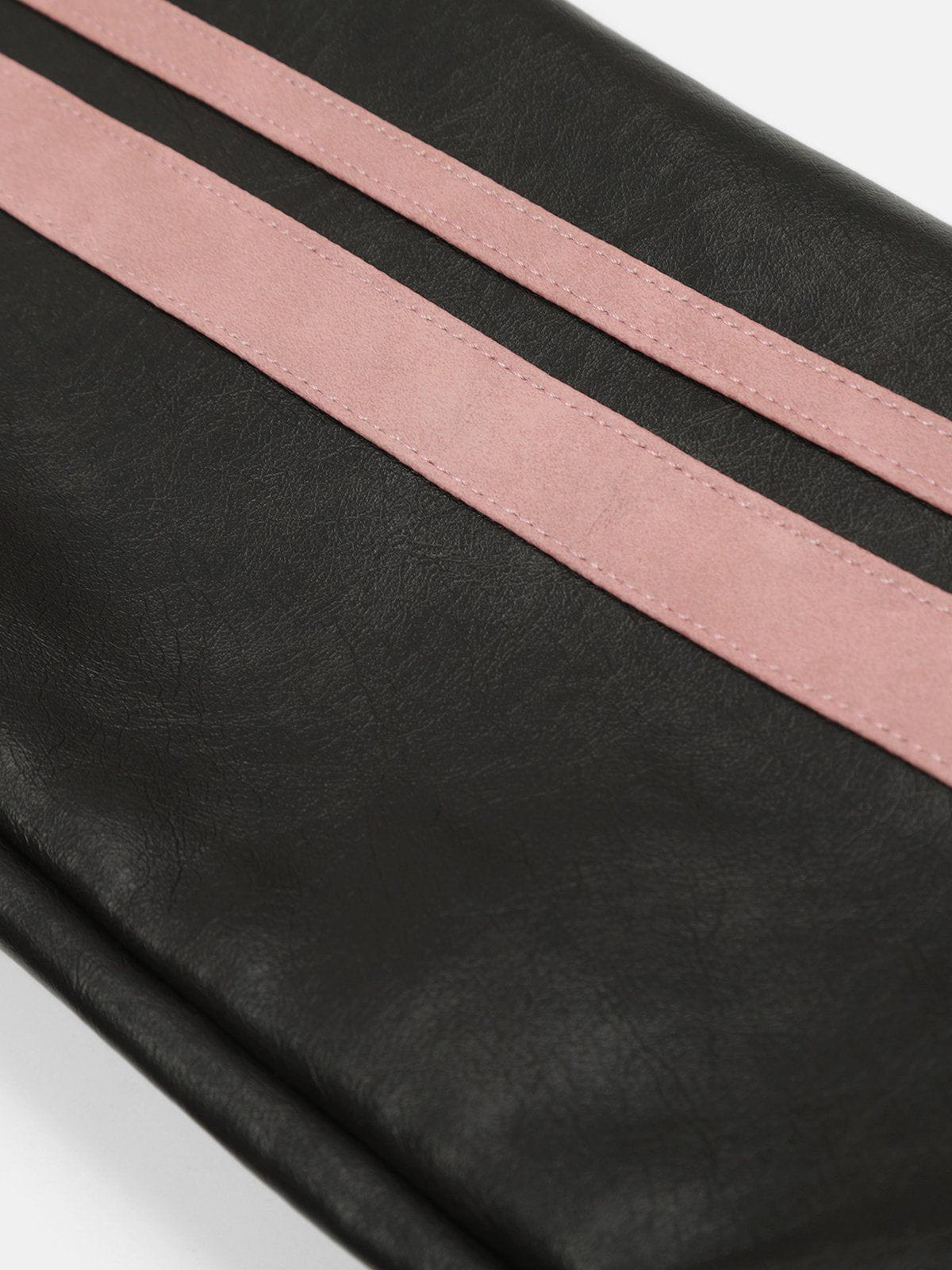 Faux Leather Jacket with Embroidery Bow & Stripe Sleeve | Aelfric Eden