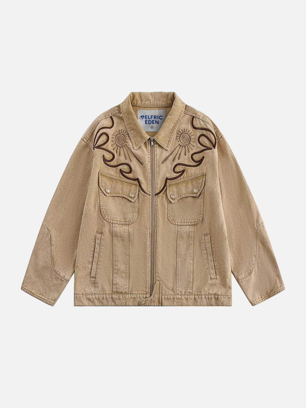 Vintage Washed Denim Jacket with Flame Embroidery | Aelfric Eden