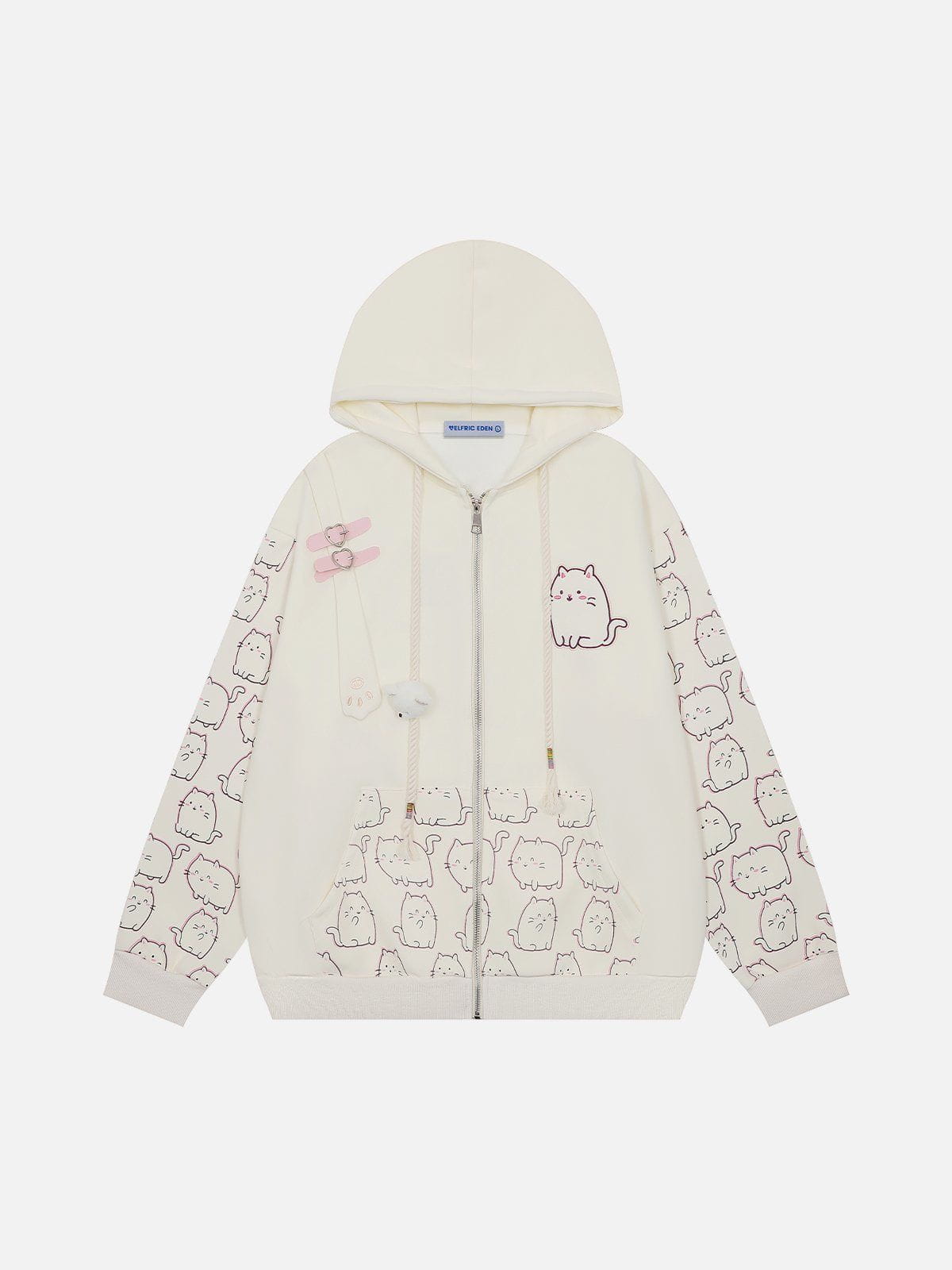 Cartoon Cat Print Zip-Up Hoodie for Men & Women | Aelfric Eden