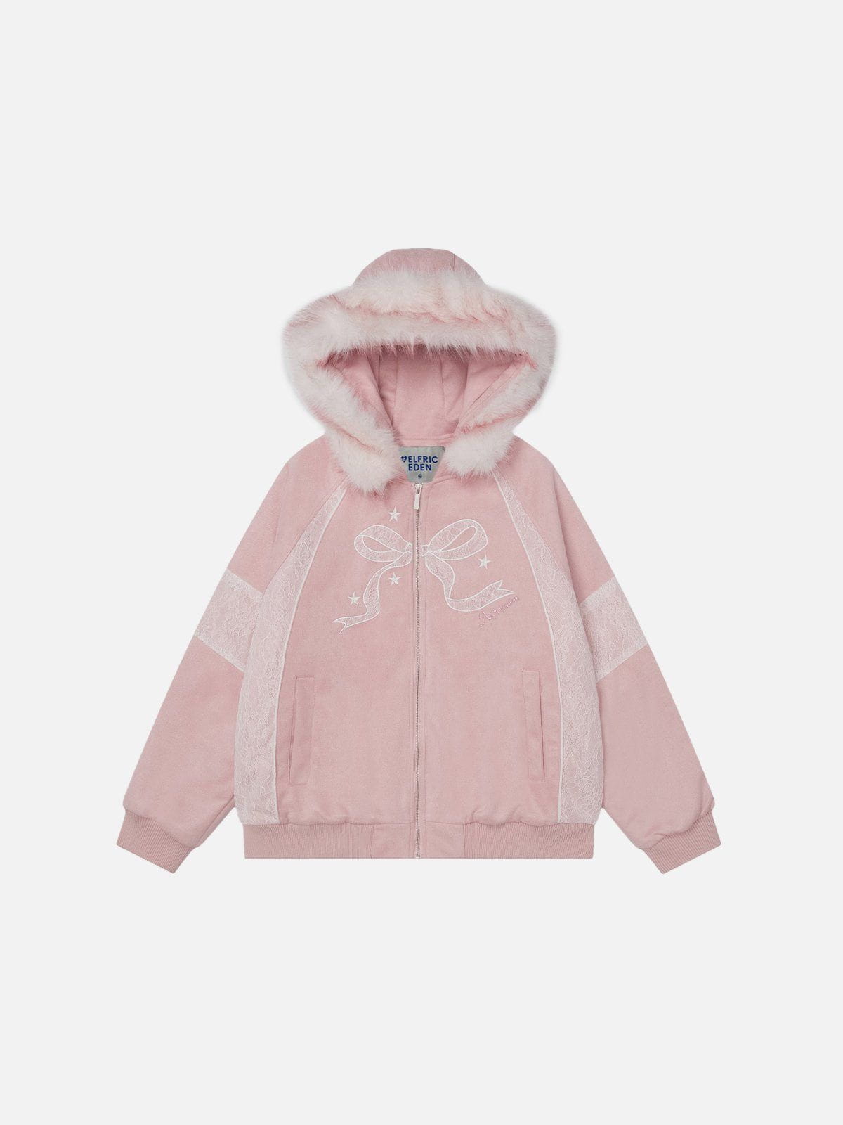 Pastel Pink Lace Bow Coat with Faux Fur Hood | Aelfric Eden