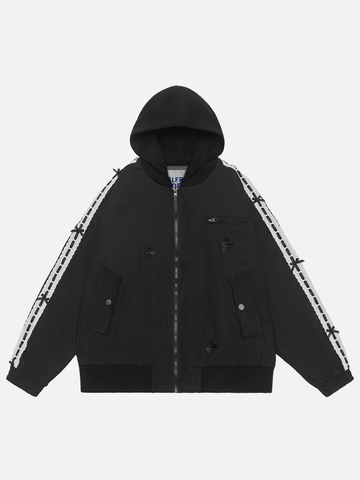 Lace Bow Hooded Jacket with Striped Detail | Aelfric Eden