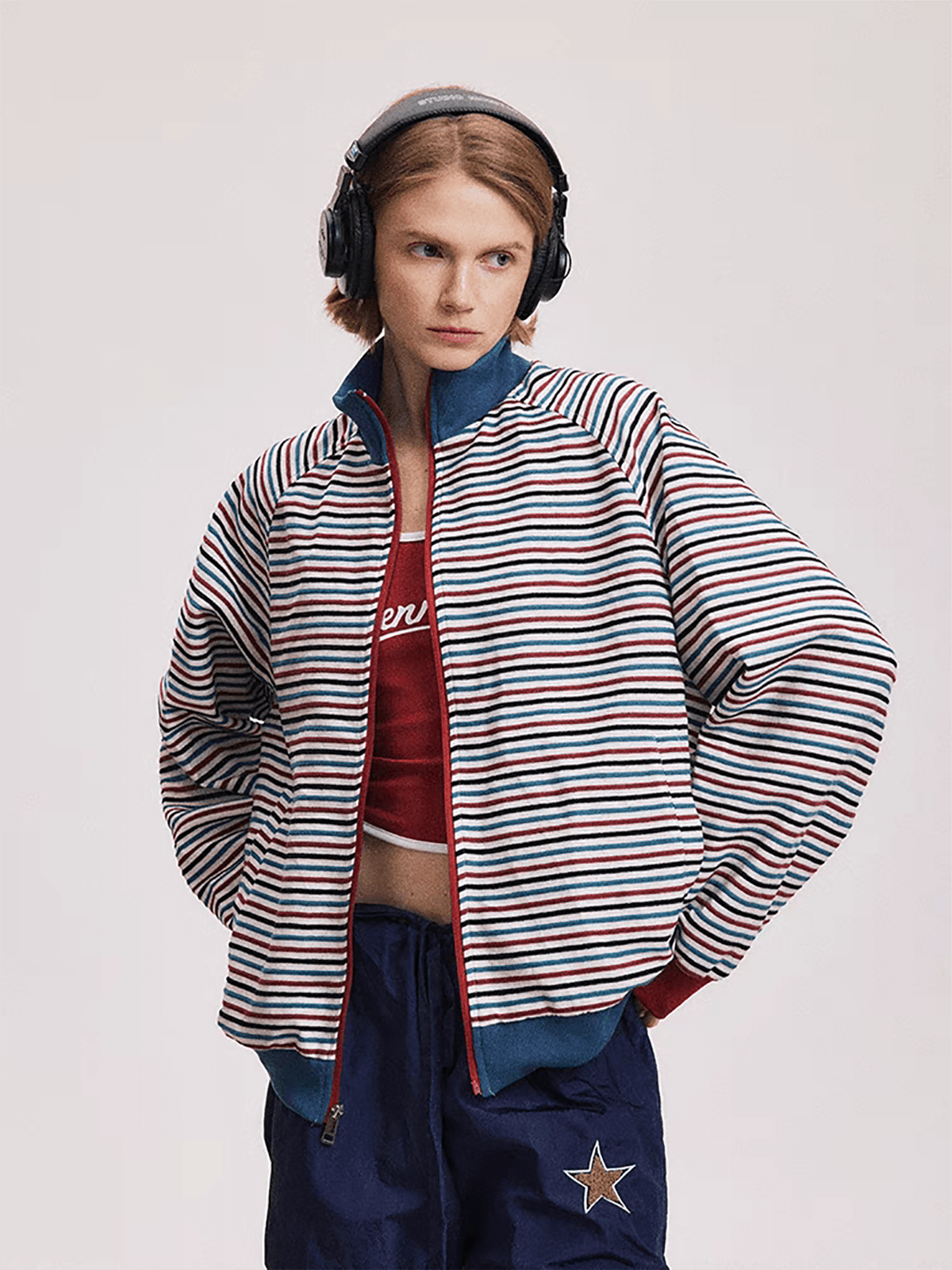 Multi-Color Striped Jacket with Stand Collar | Aelfric Eden