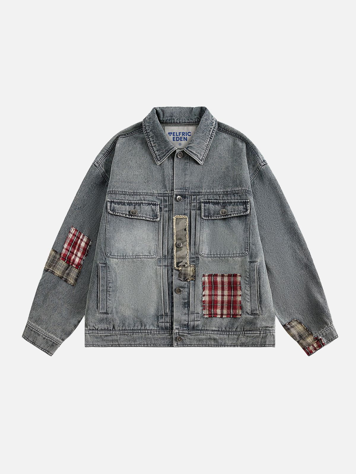 Plaid Patchwork Denim Jacket for Streetwear | Aelfric Eden