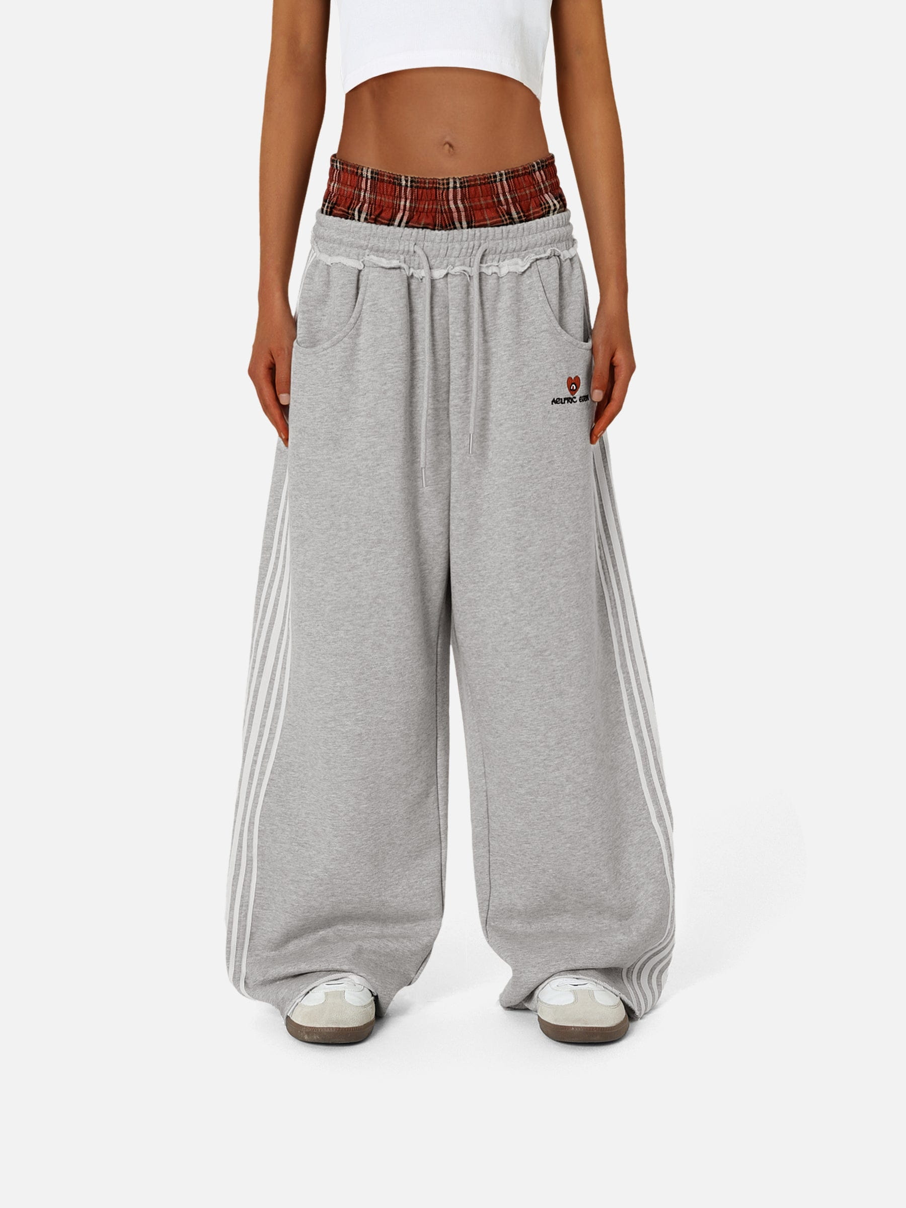 Double Waist Baggy Sweatpants with Plaid Patchwork | Aelfric Eden
