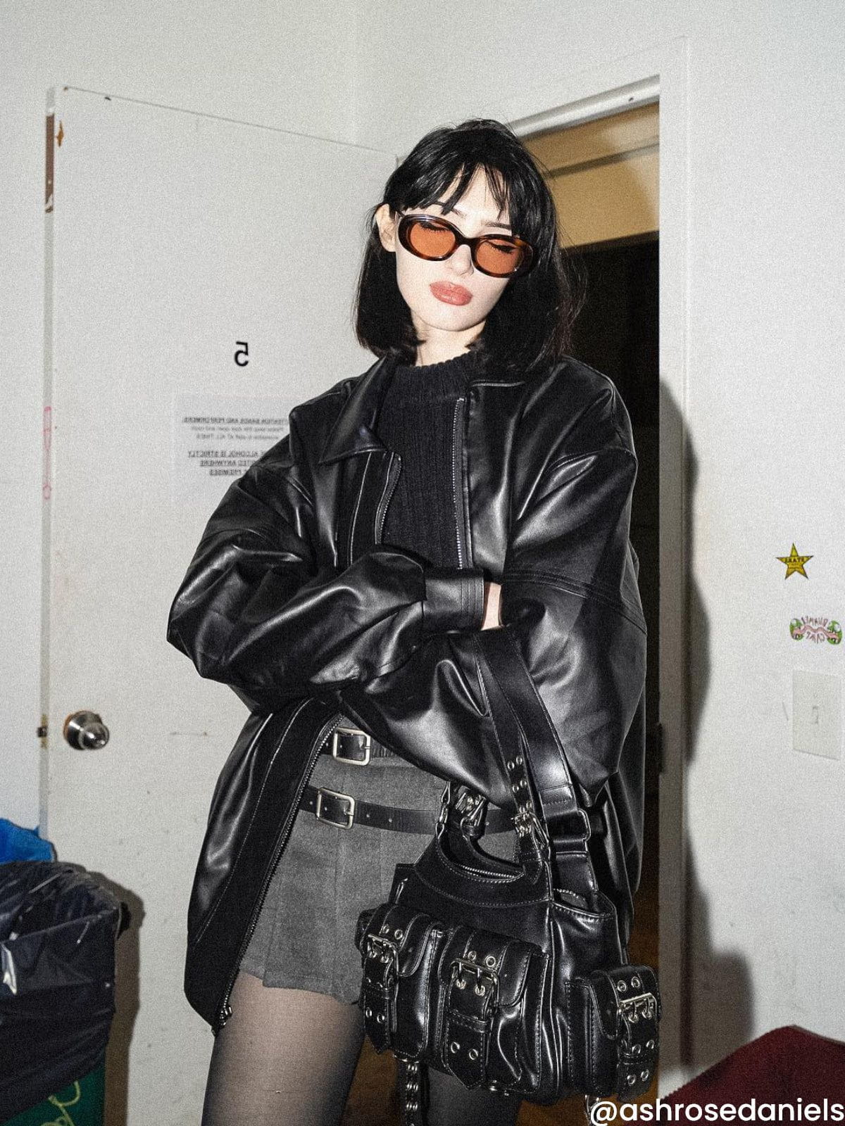 Oversized Faux Leather Jacket with Ruched Detail & Zip Closure | City Of Love