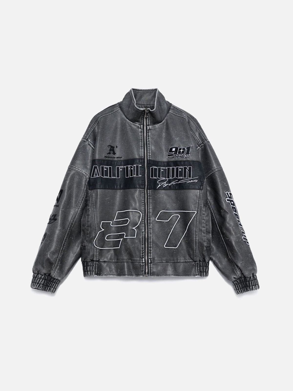 Faux Leather Racing Jacket with Embroidery for Streetwear | Aelfric Eden