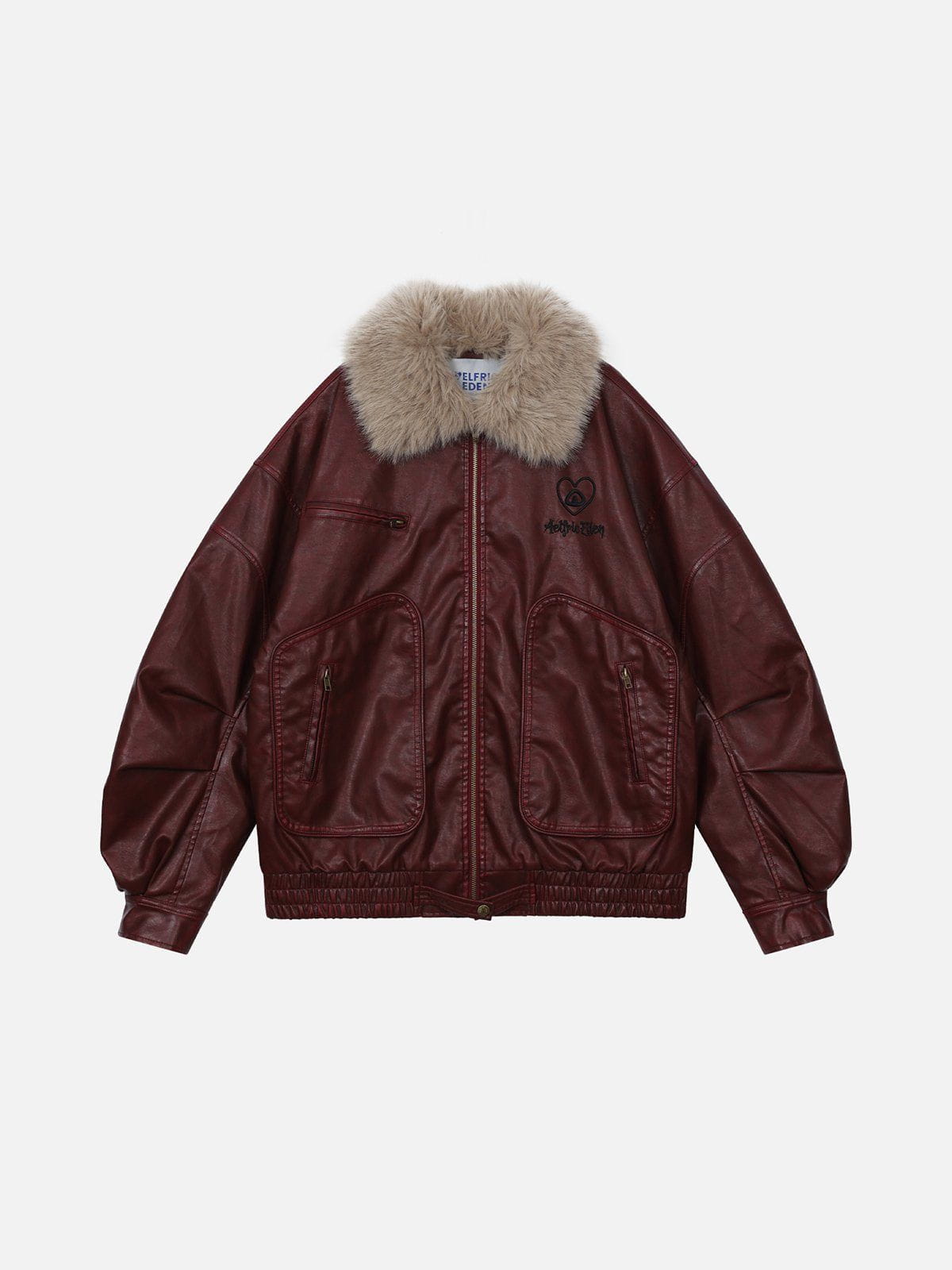 Red Faux Leather Coat with Detachable Fur Collar | Aelfric Eden