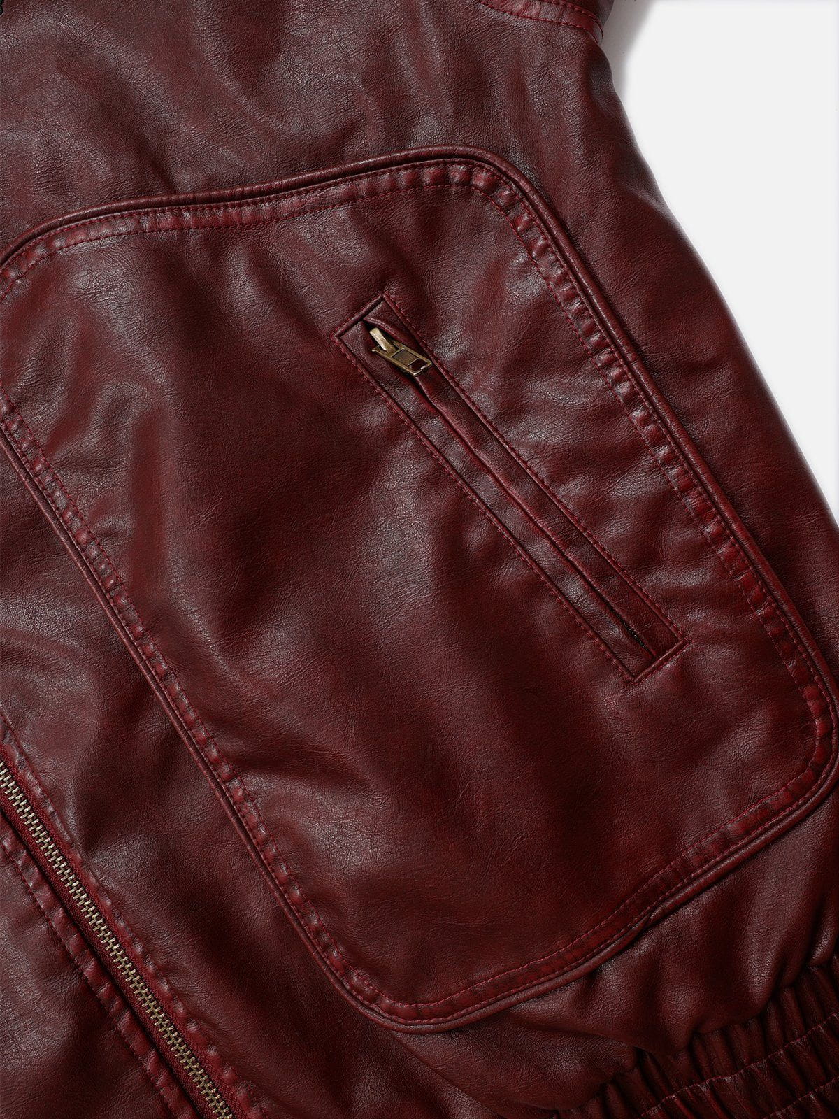 Red Faux Leather Coat with Detachable Fur Collar | Aelfric Eden