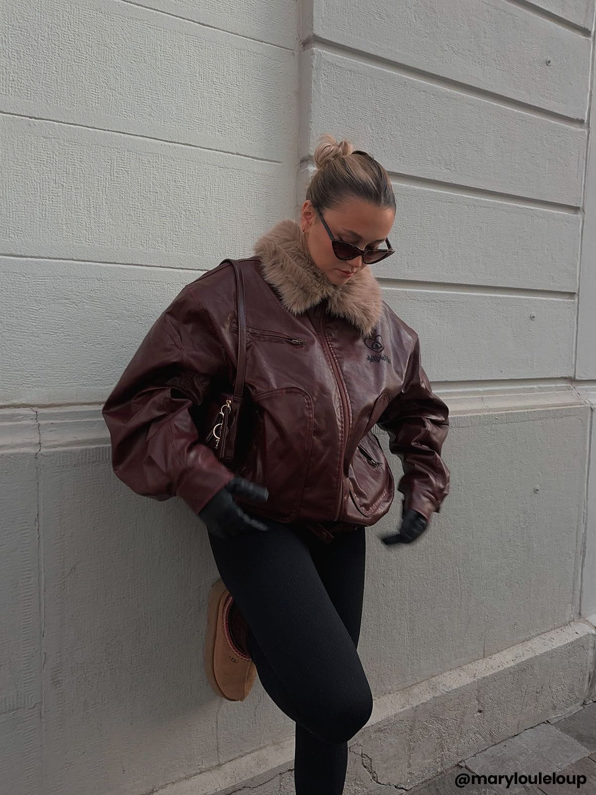 Red Faux Leather Coat with Detachable Fur Collar | Aelfric Eden