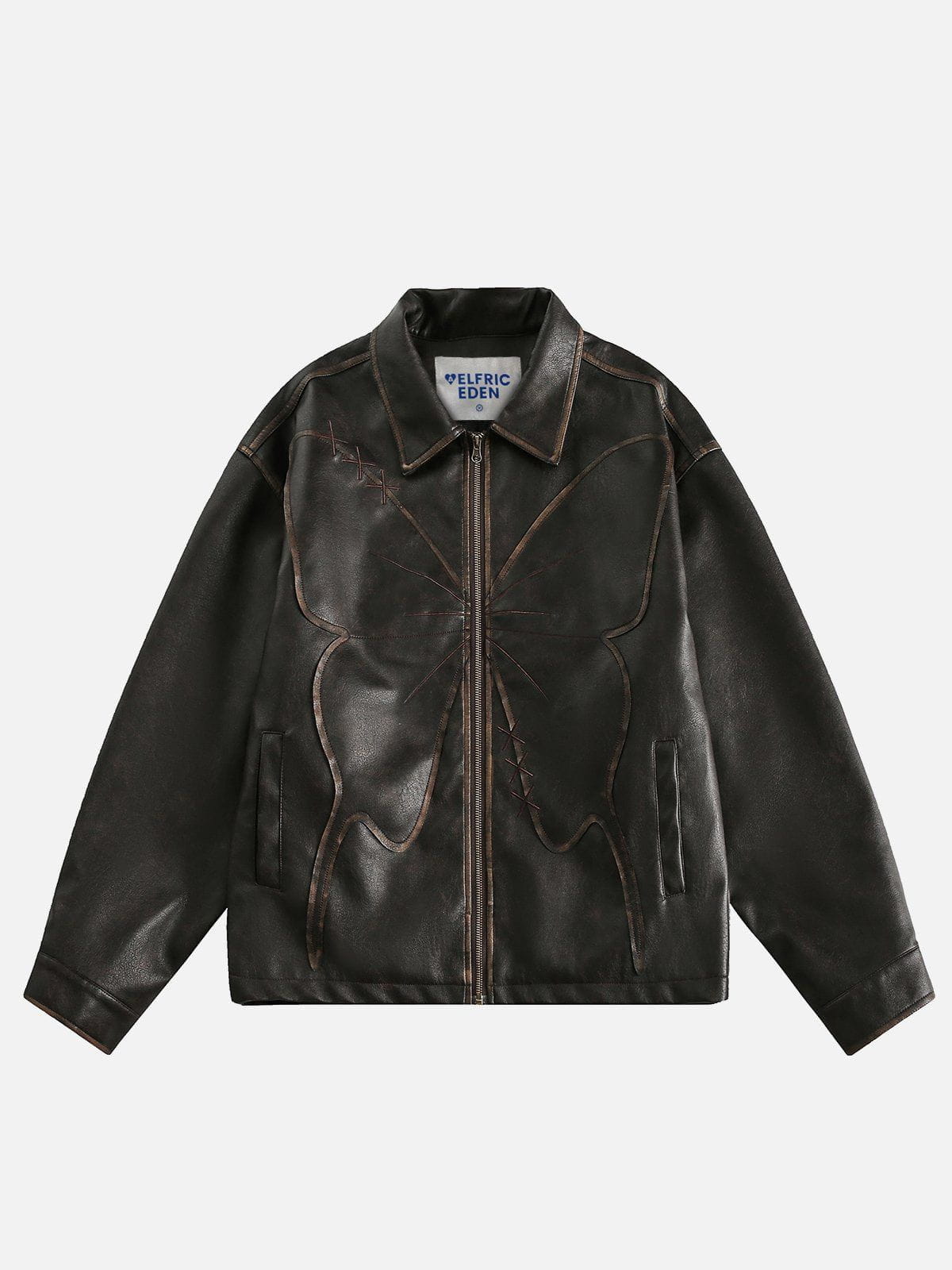 Butterfly Embroidered Faux Leather Jacket | Aelfric Eden