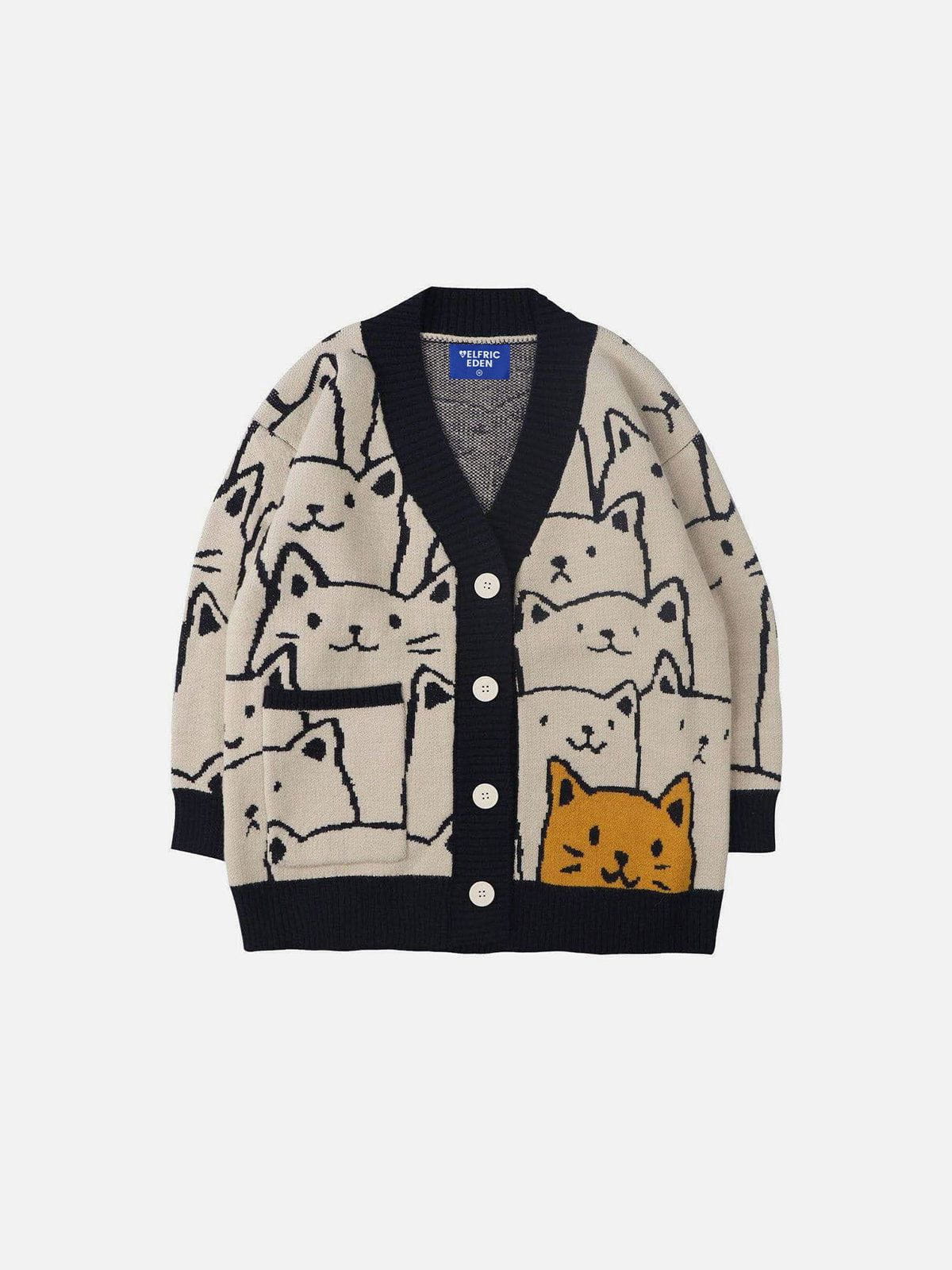 Cute Cat Print Oversized Knit Cardigan | Aelfric Eden