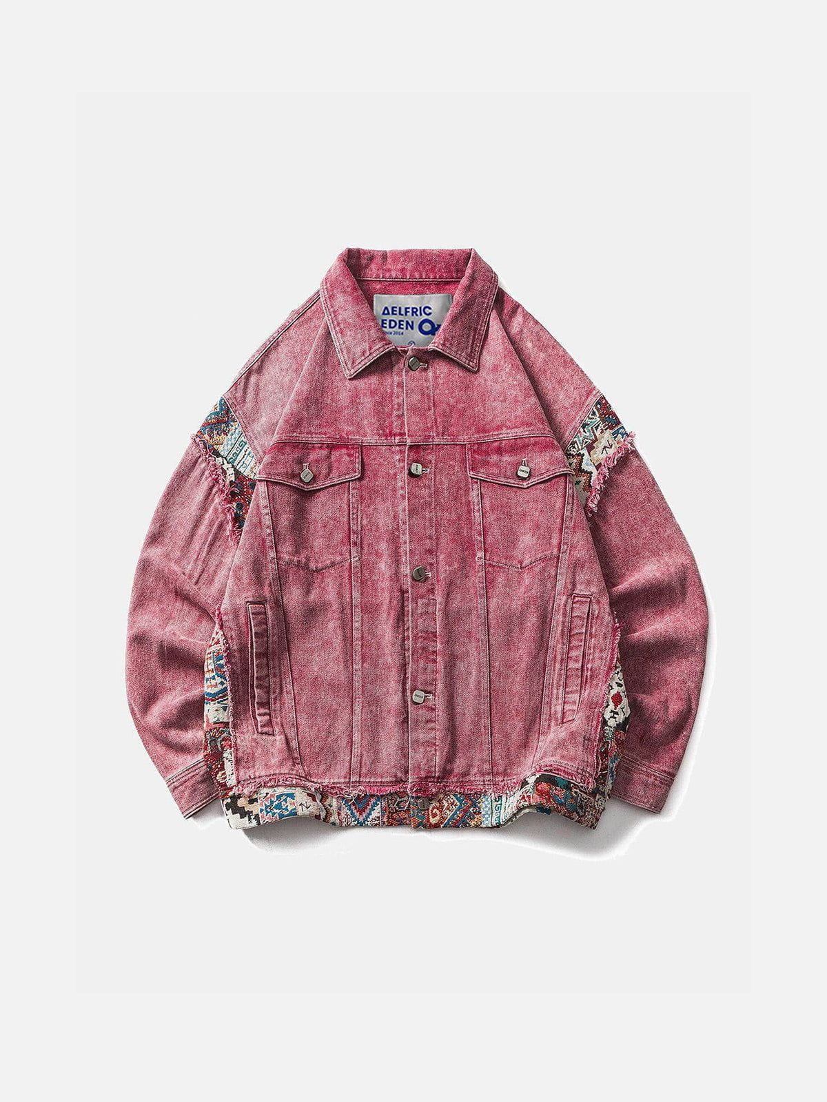 Vintage Patchwork Denim Jacket with Embroidery & Lapel Collar | Aelfric Eden