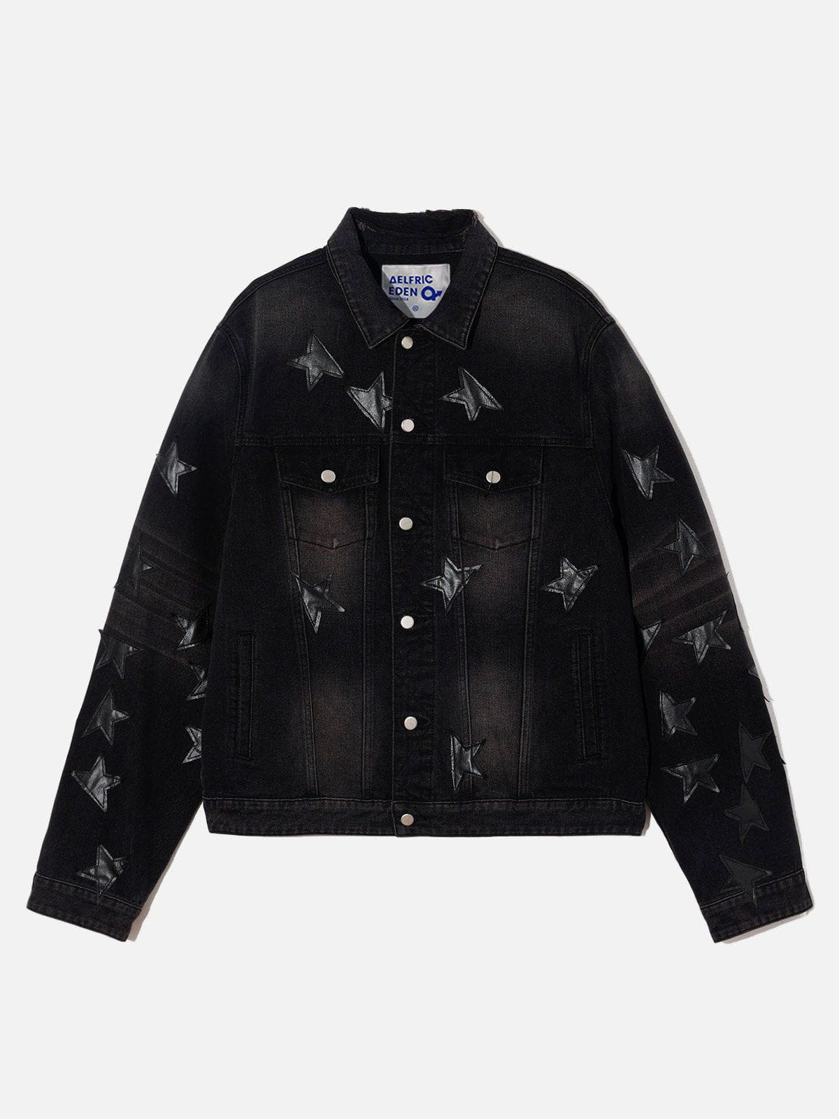 Oversized Denim Jacket with Star Embroidery for Men & Women | City Of Love