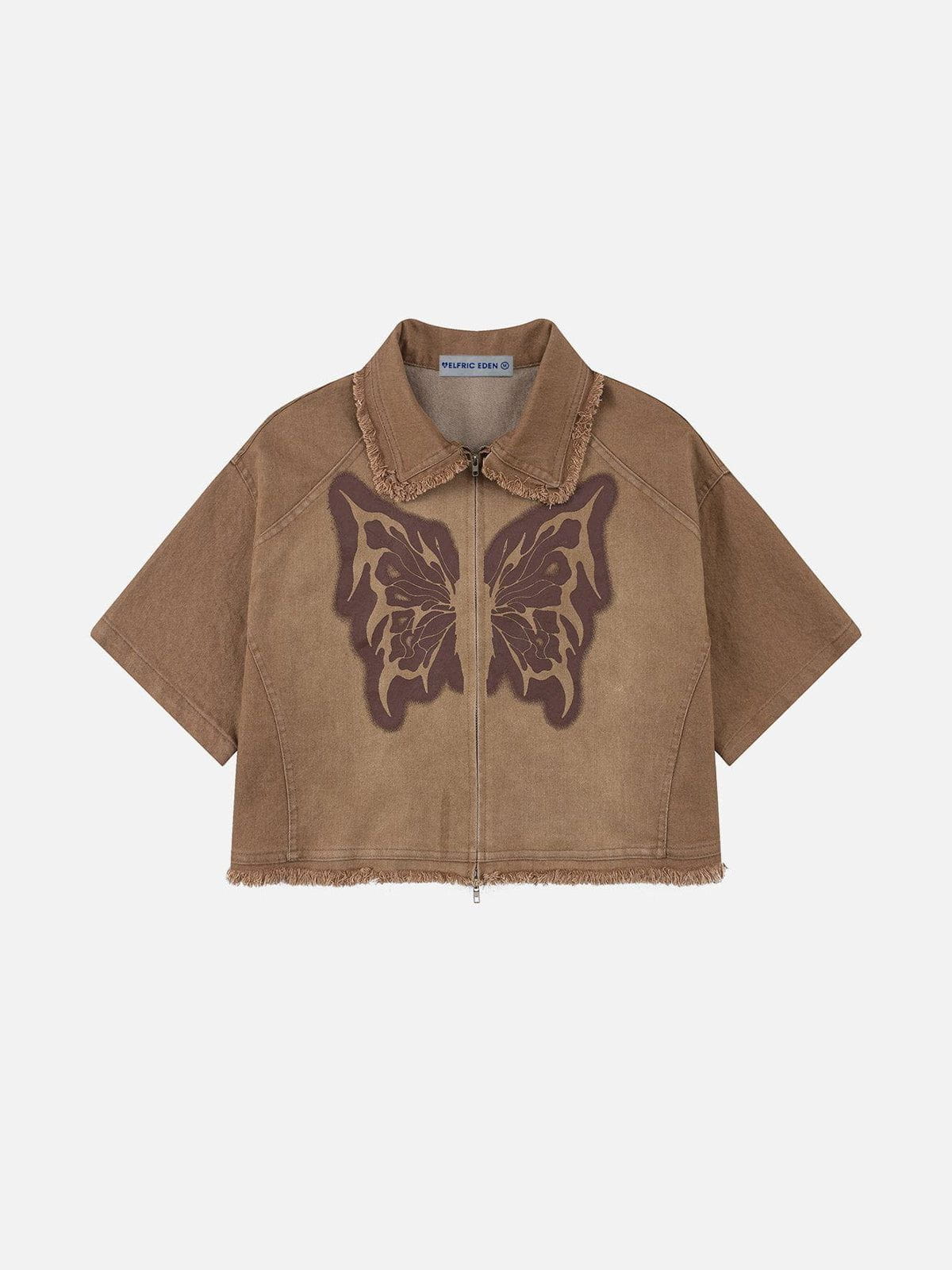 Butterfly Print Washed Denim Shirt for Men | Aelfric Eden