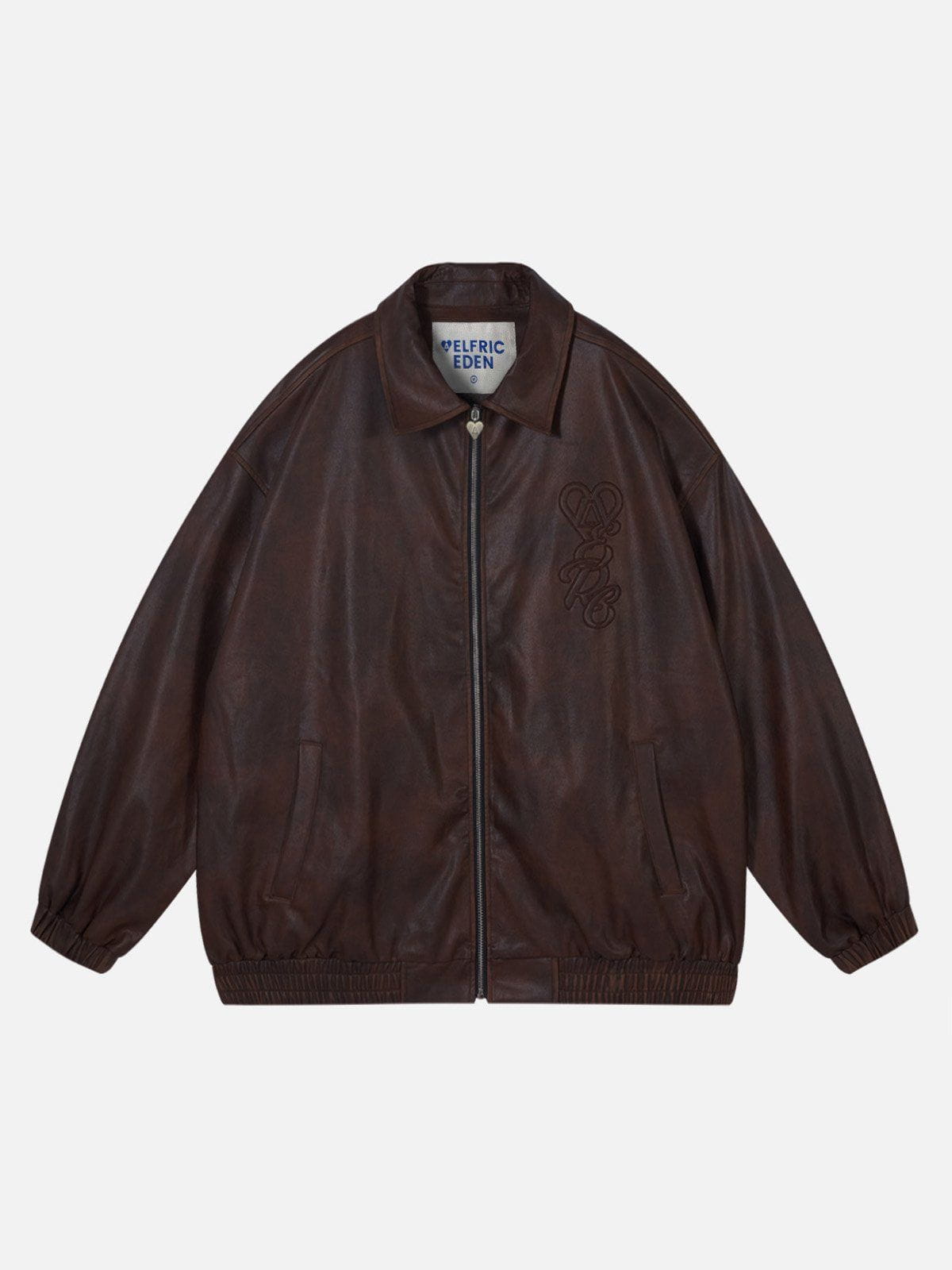 Faux Leather Jacket with Embroidery & Fold-Over Design | Aelfric Eden
