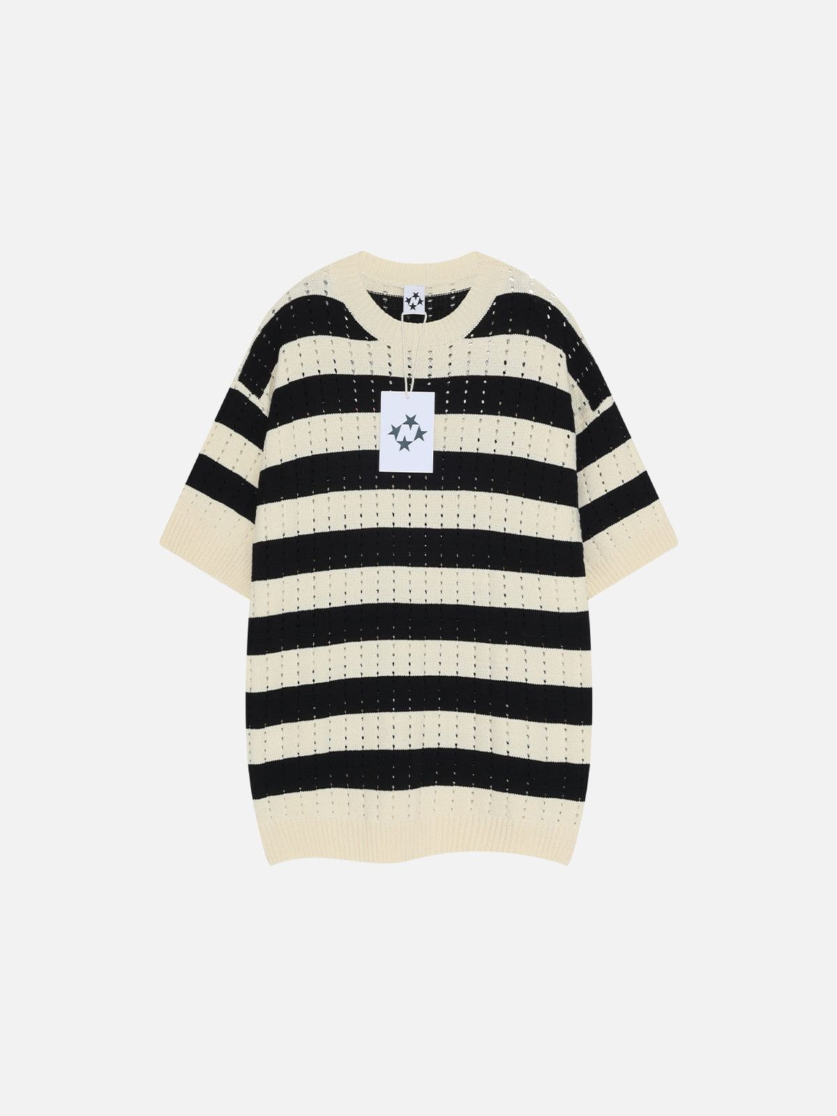 Vintage Stripe Hollow Out Tee - Soft Breathable Cotton | Aelfric Eden