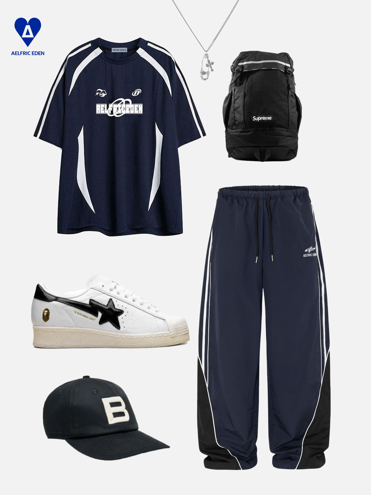 Baggy Track Pants with Color Blocking & Embroidery | Aelfric Eden