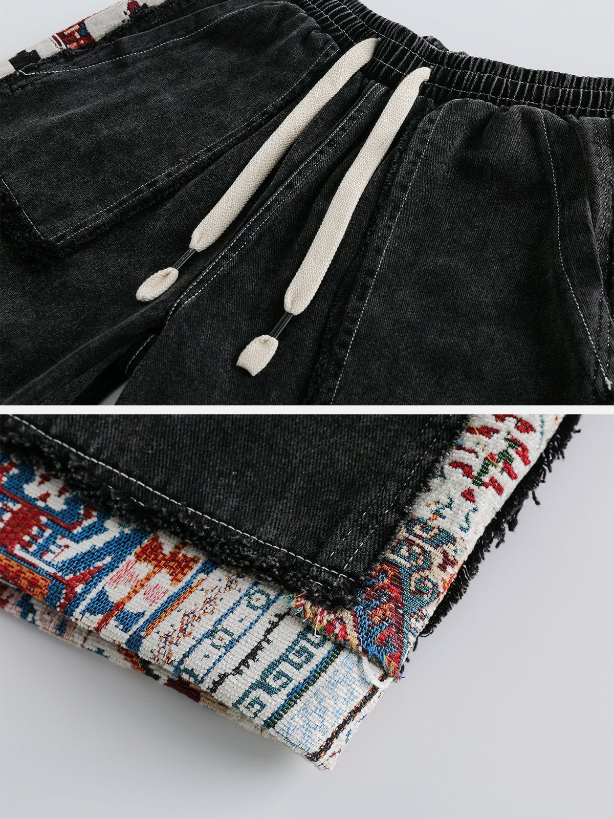 Washed Denim Jorts with Tribe Pattern | Aelfric Eden