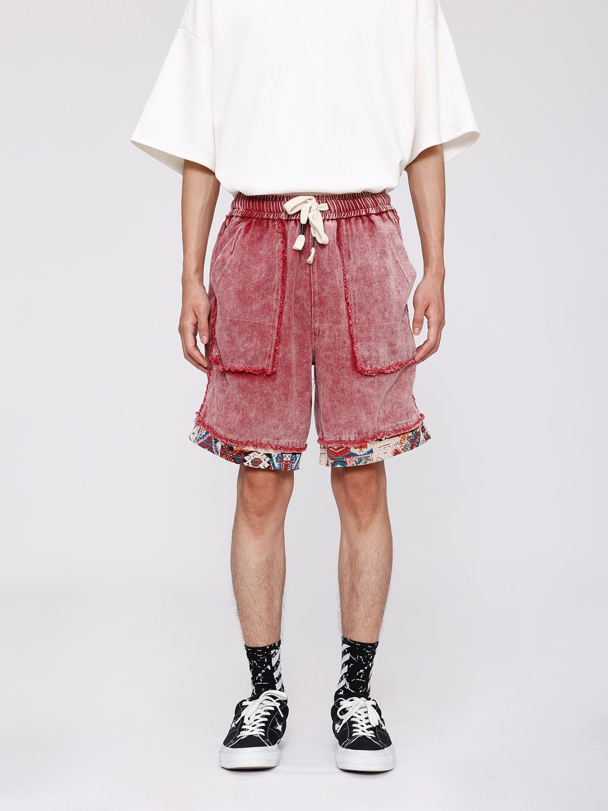 Washed Denim Jorts with Tribe Pattern | Aelfric Eden