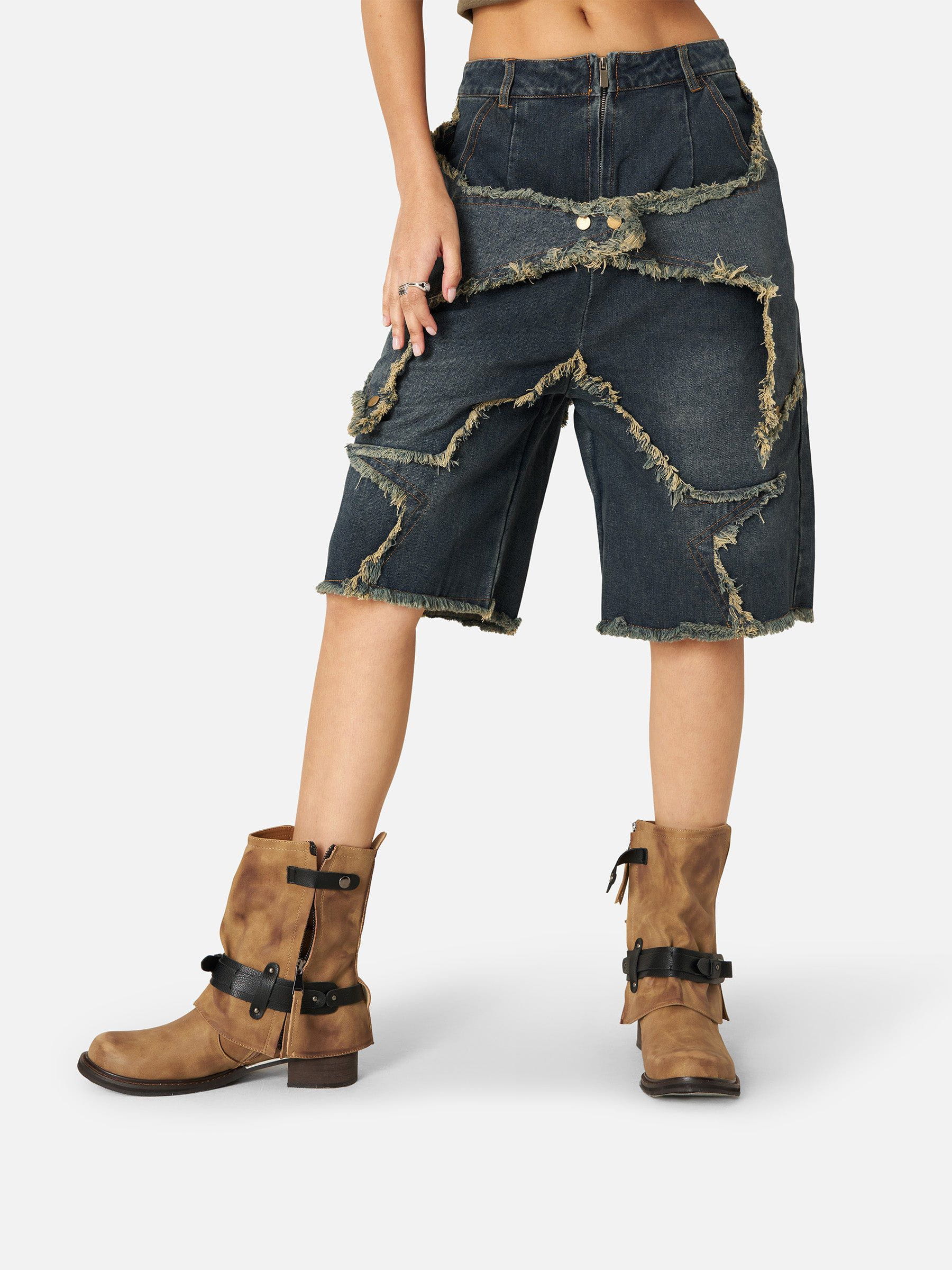 Vintage Starry Denim Shorts with Fringe Hem | Aelfric Eden
